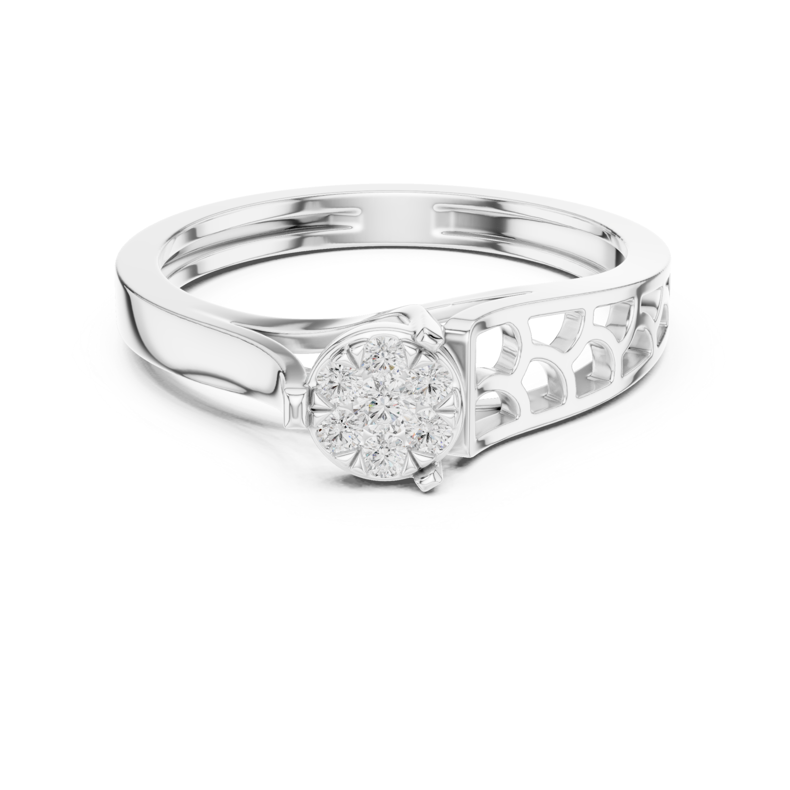  White Gold Floral Whisper Band Ring Front View