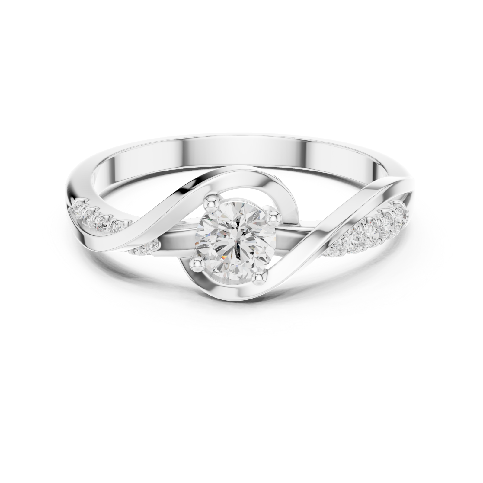  White Gold Whispering Light Solitaire Promise Band Front View