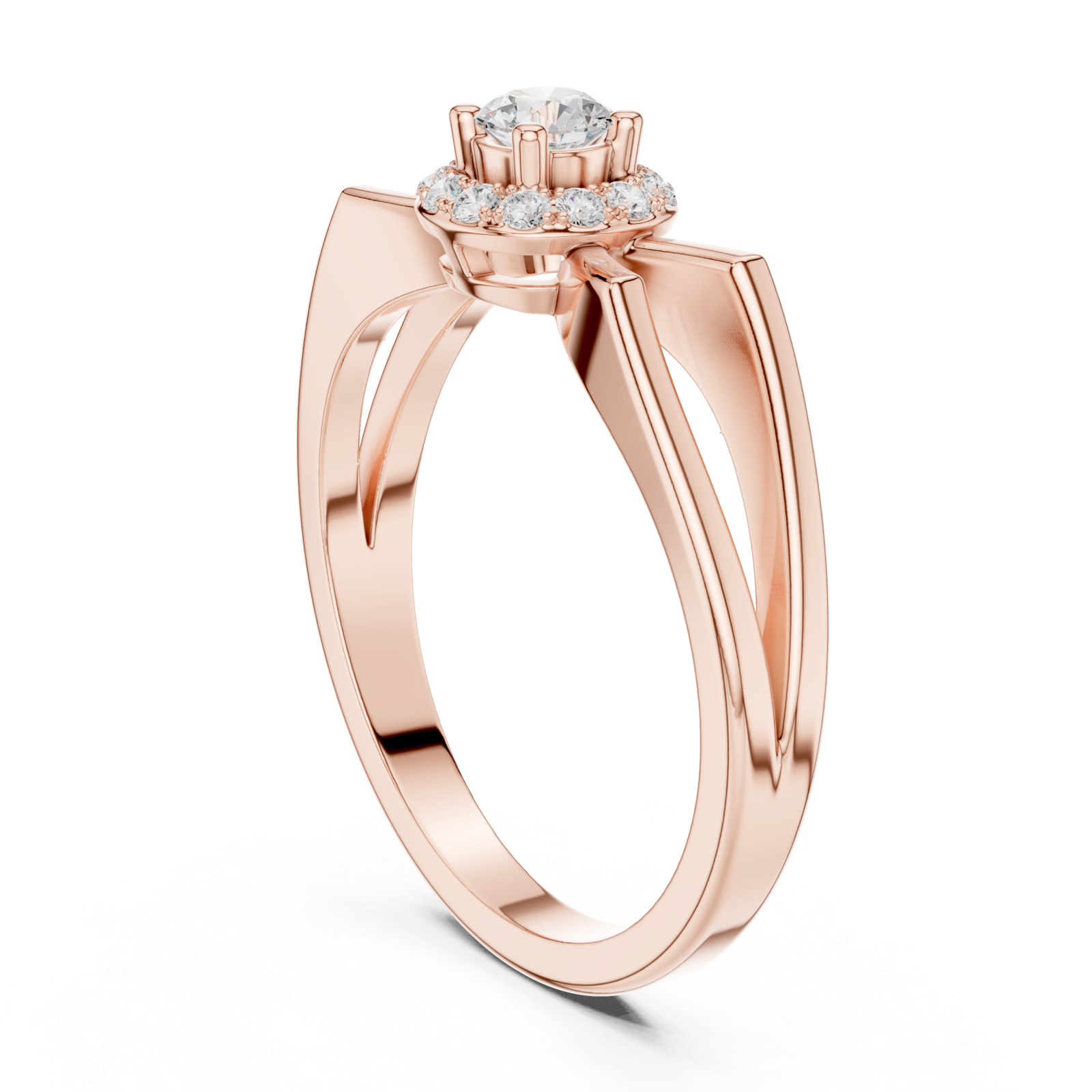  Rose Gold Blossom Aura Solitaire Ring Left View