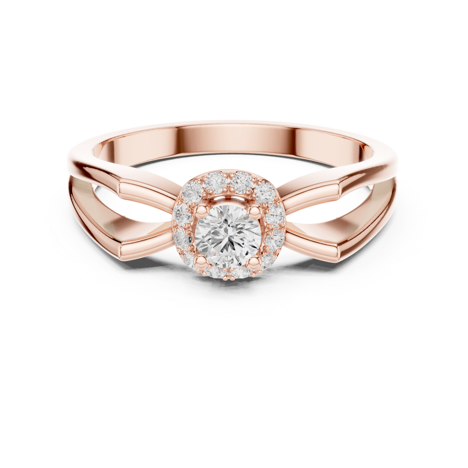  Rose Gold Blossom Aura Solitaire Ring Front View