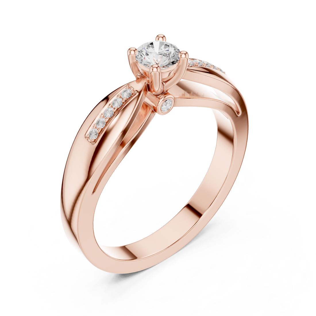  Rose Gold Radiant Line Bypass Solitaire Ring Right View