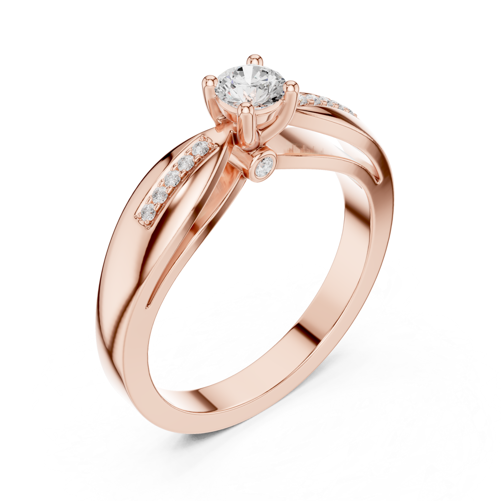  Rose Gold Radiant Line Bypass Solitaire Ring Right View