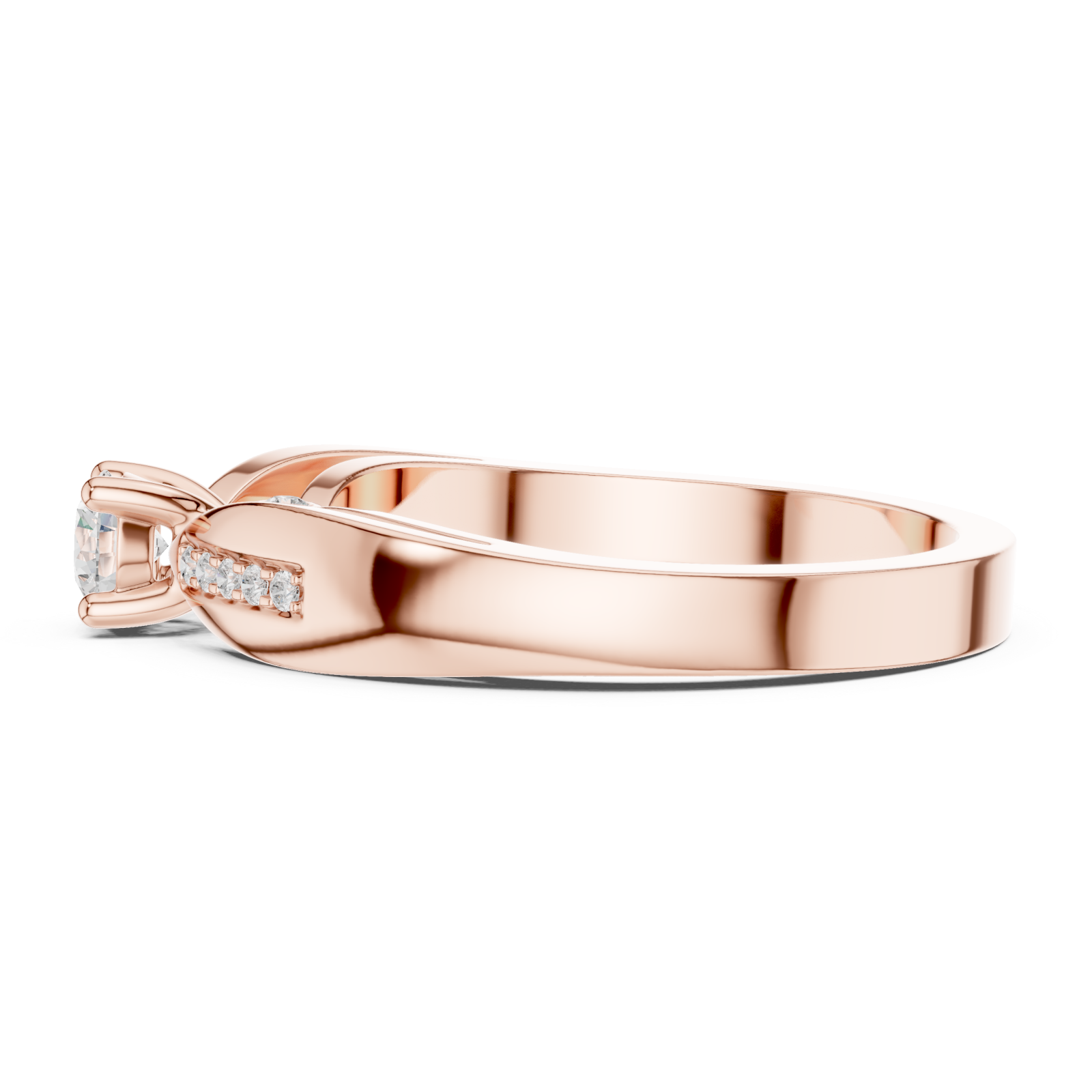 Rose Gold Radiant Line Bypass Solitaire Ring Side View
