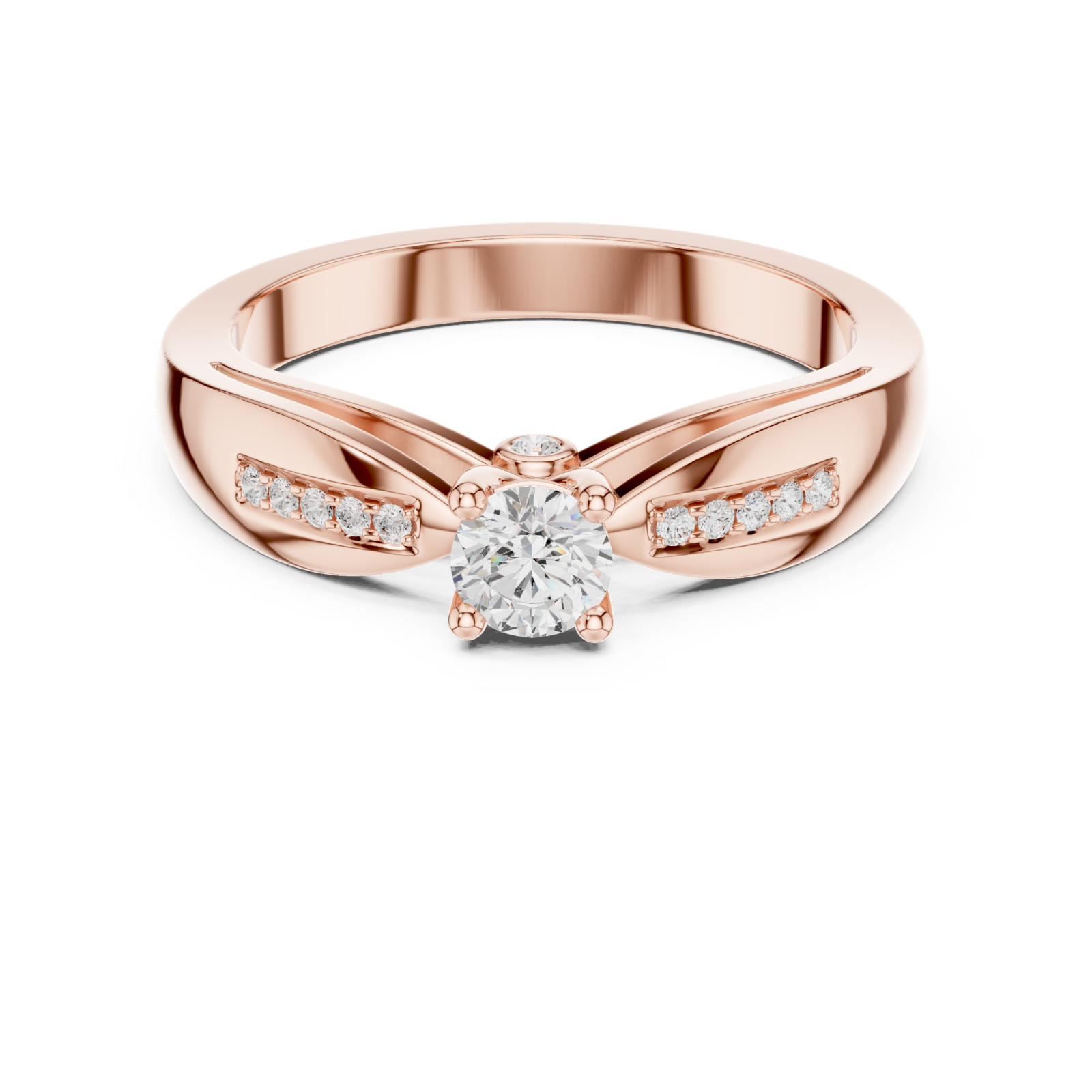  Rose Gold Radiant Line Bypass Solitaire Ring Front View