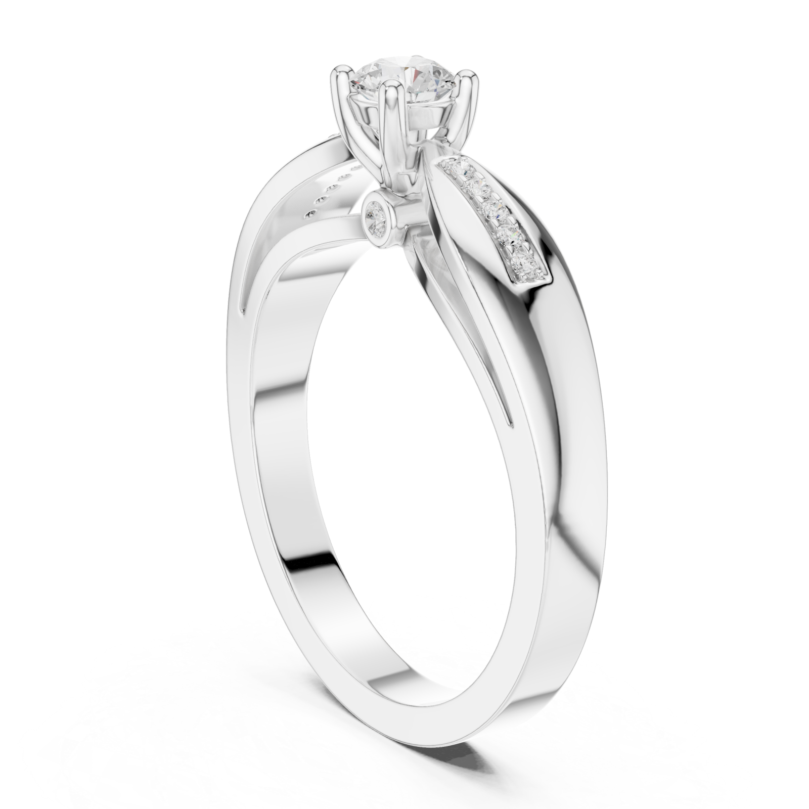  White Gold Radiant Line Bypass Solitaire Ring Left View