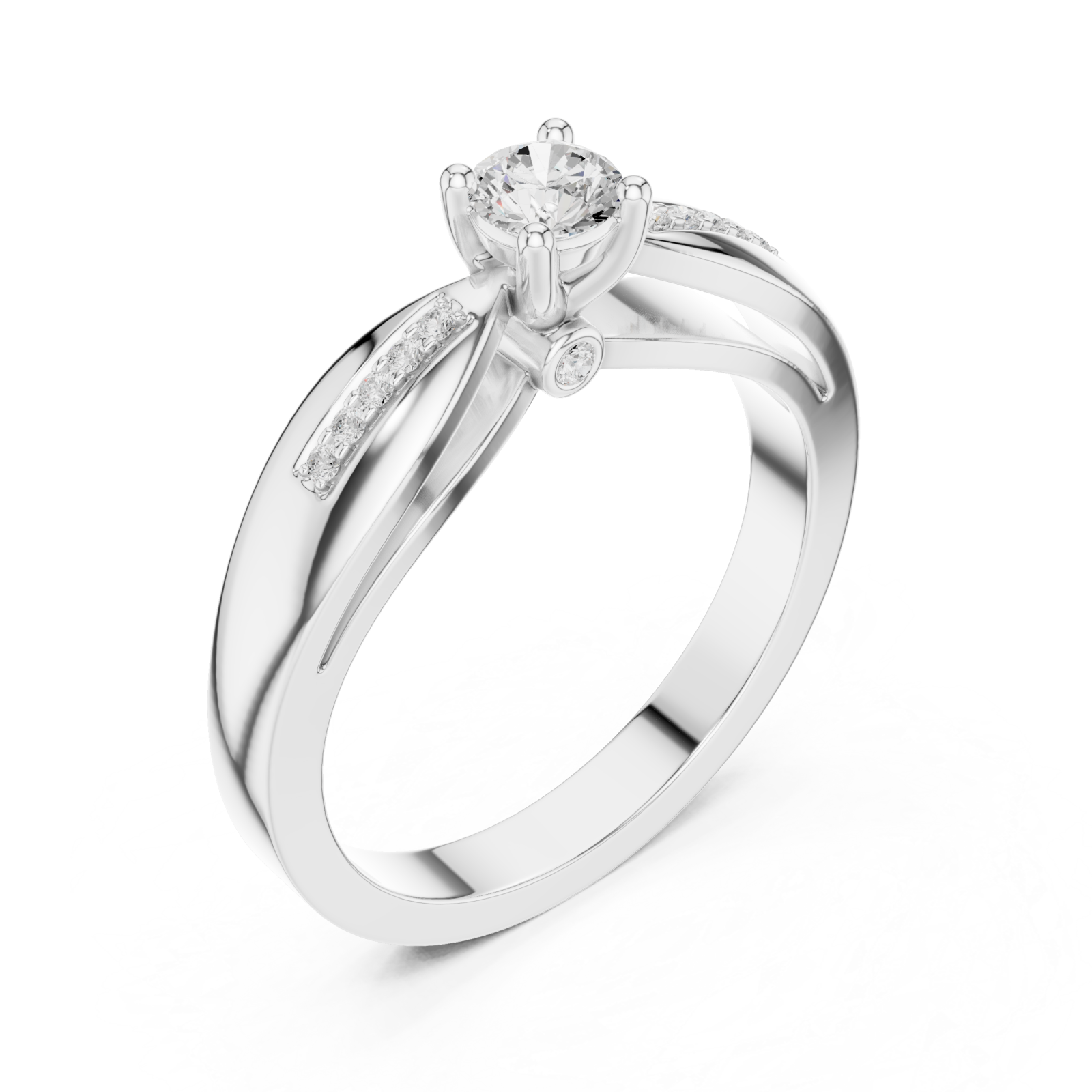  White Gold Radiant Line Bypass Solitaire Ring Right View