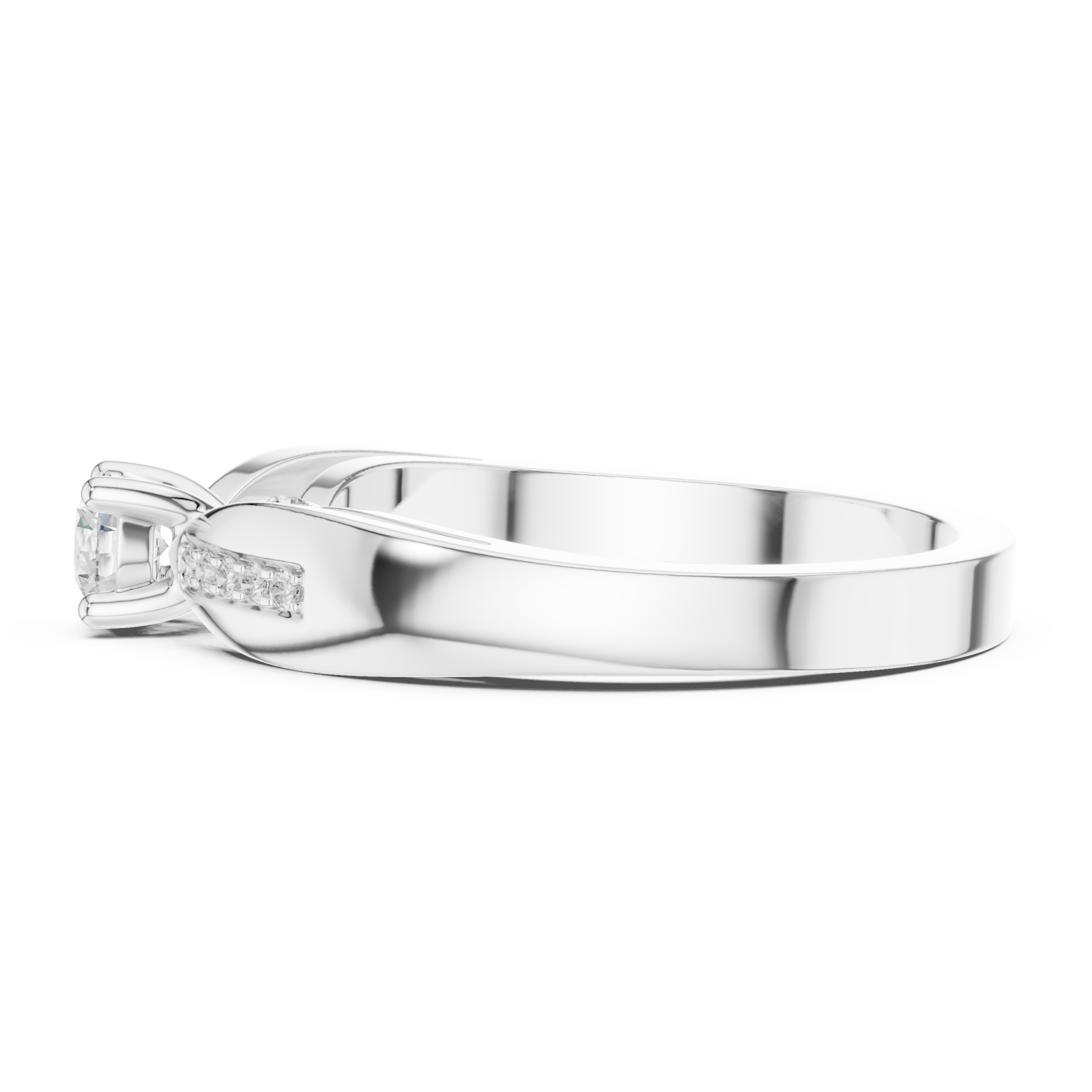  White Gold Radiant Line Bypass Solitaire Ring Side View