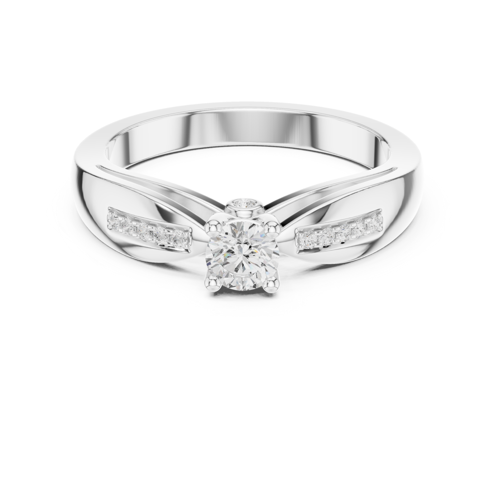  White Gold Radiant Line Bypass Solitaire Ring Front View