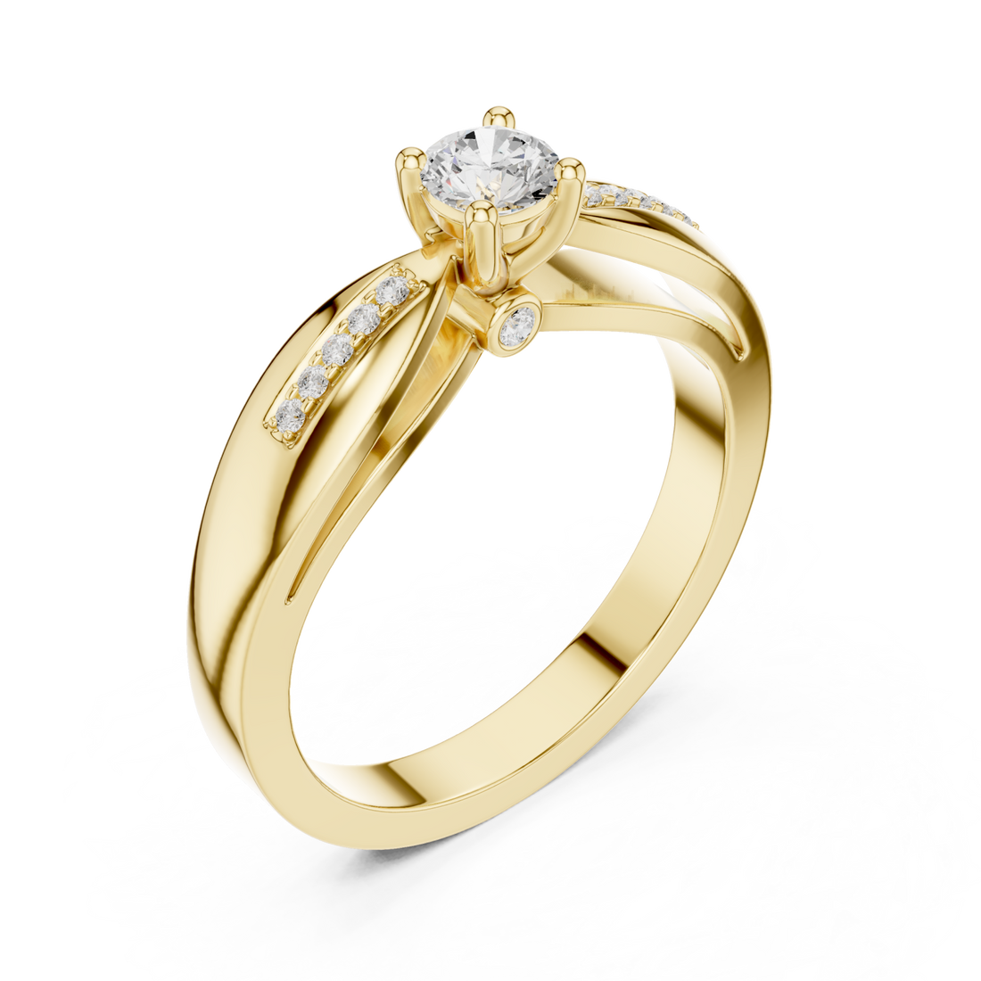 Gold Radiant Line Bypass Solitaire Ring Right View