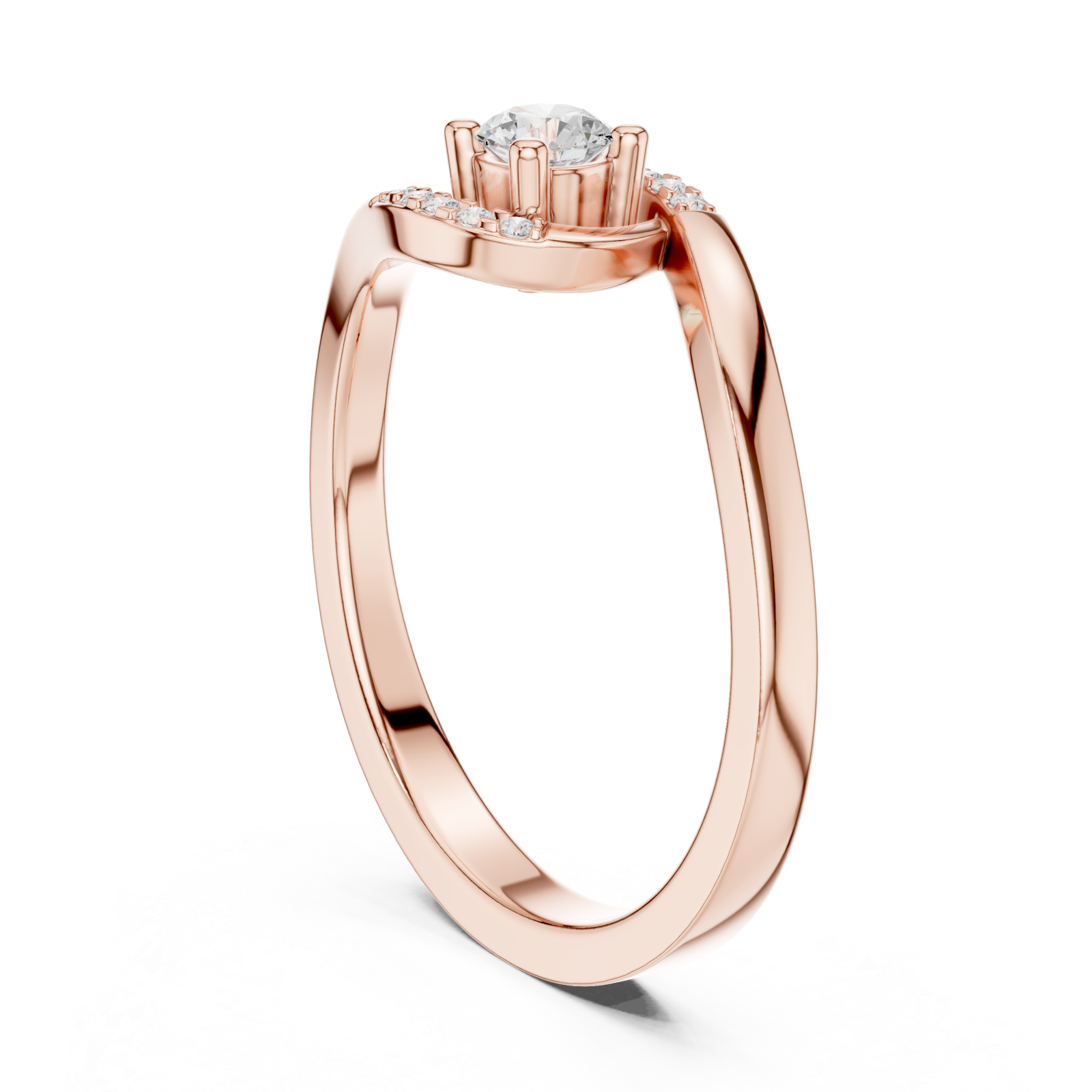  Rose Gold Radiance Swirl Halo Promise Ring Left View
