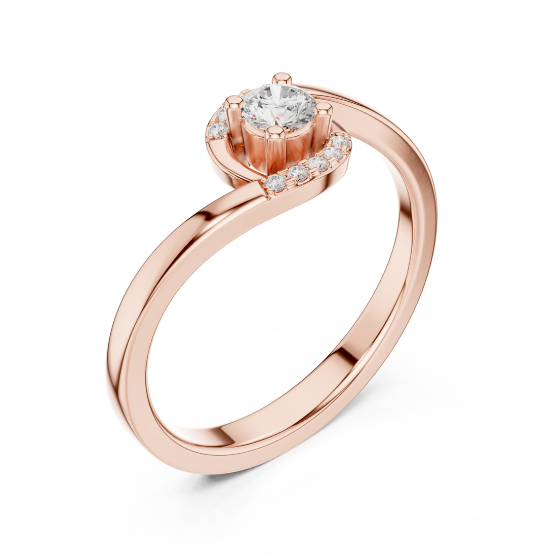  Rose Gold Radiance Swirl Halo Promise Ring Right View