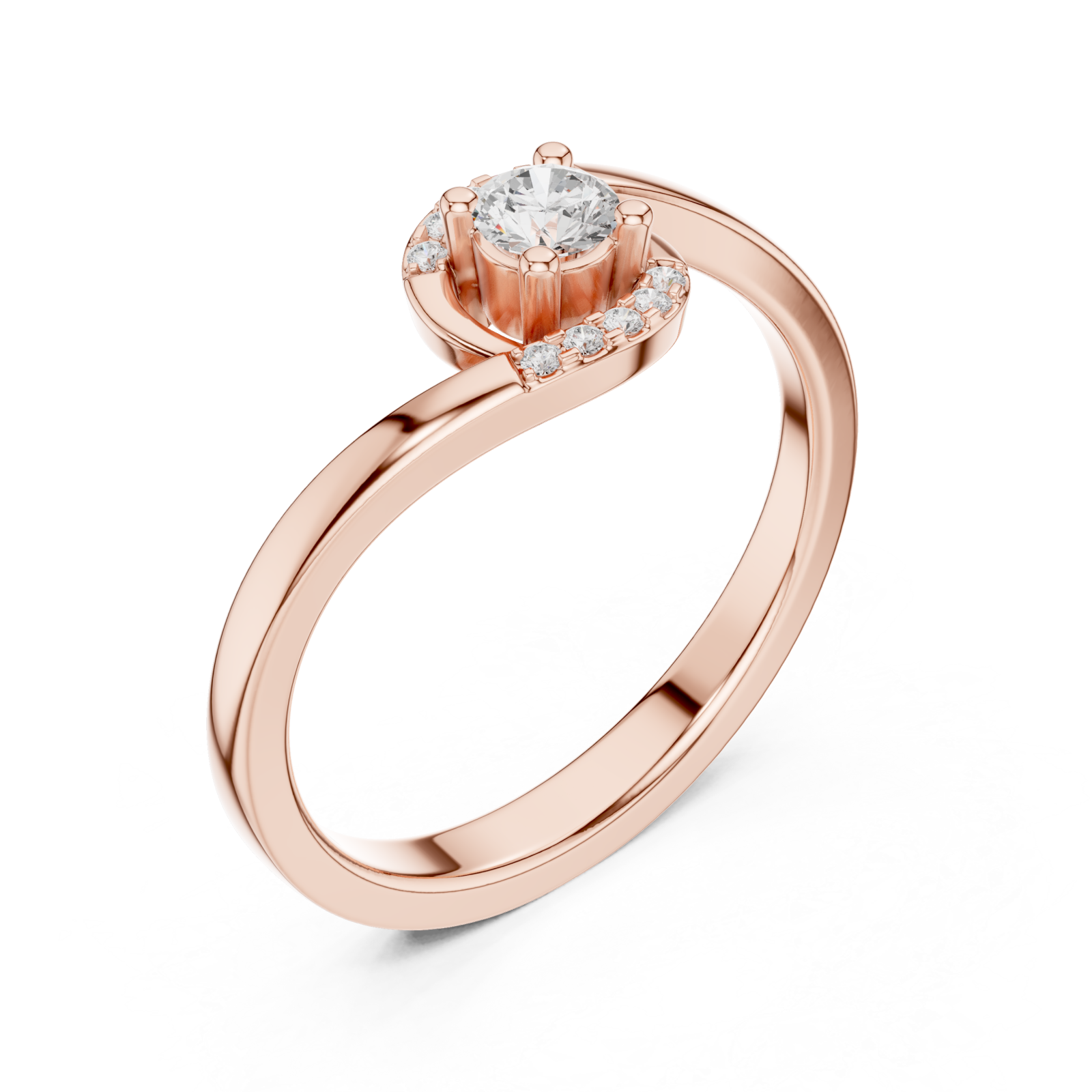  Rose Gold Radiance Swirl Halo Promise Ring Right View
