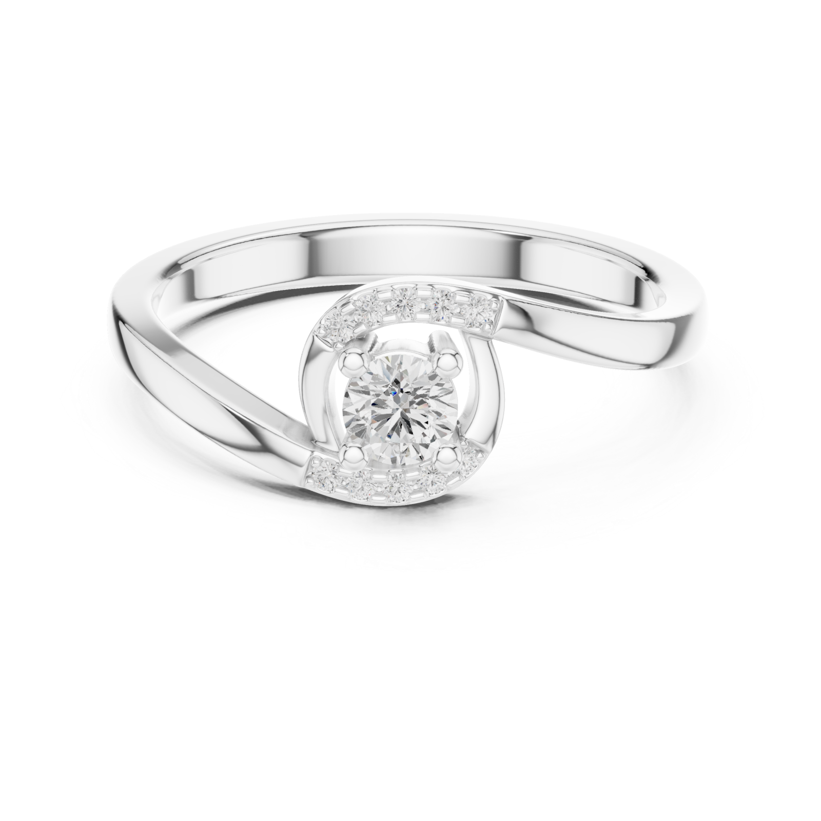  White Gold Radiance Swirl Halo Promise Ring Front View