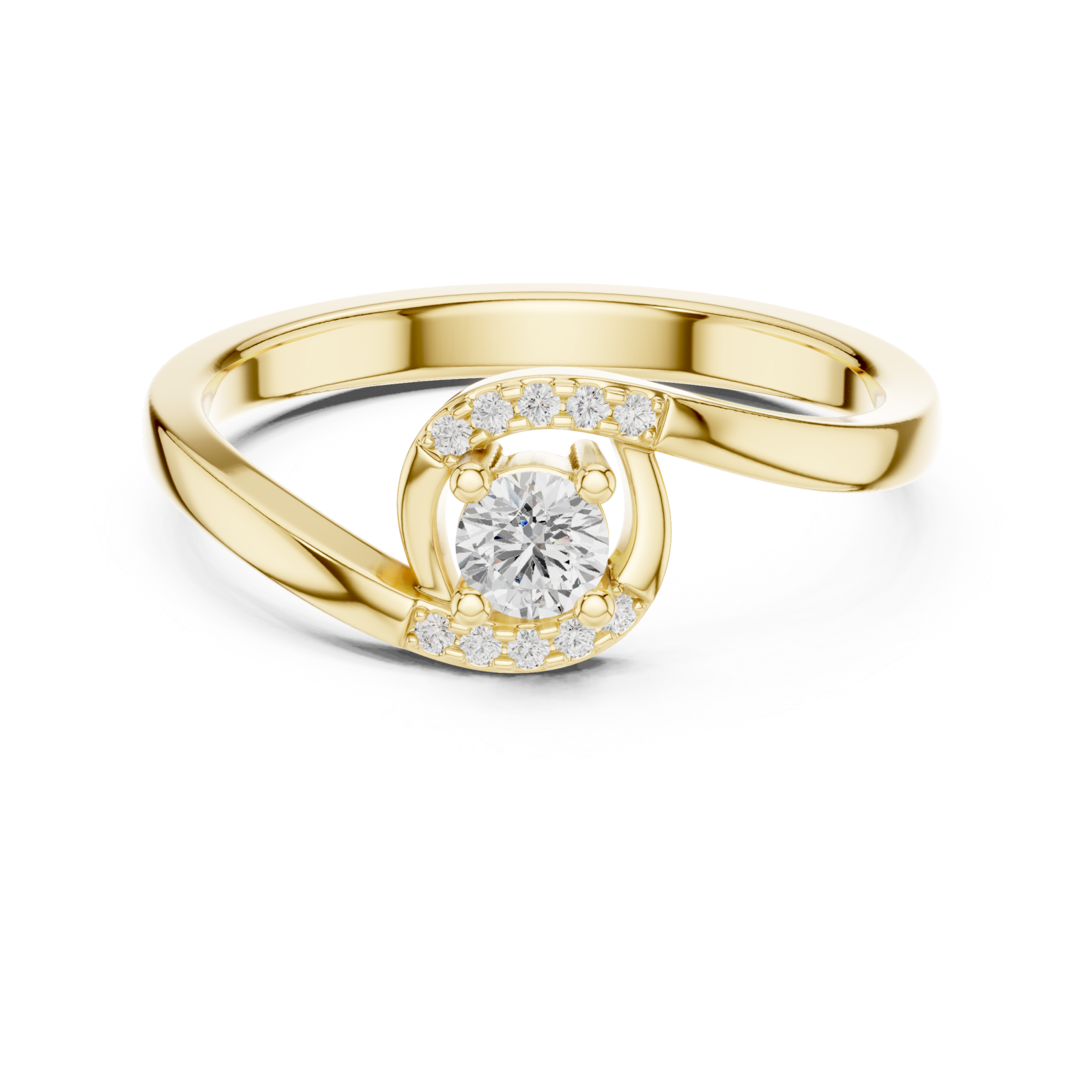  Gold Radiance Swirl Halo Promise Ring Front View