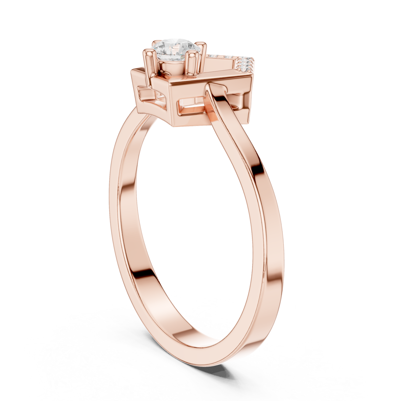  Rose Gold Pentagon Grace Solitaire Ring Left View