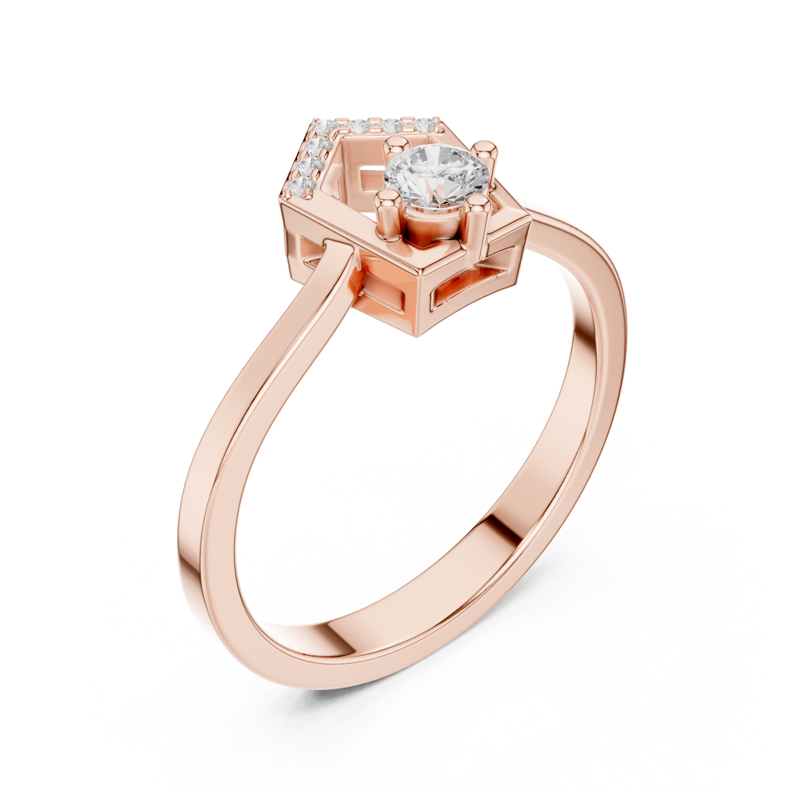  Rose Gold Pentagon Grace Solitaire Ring Right View