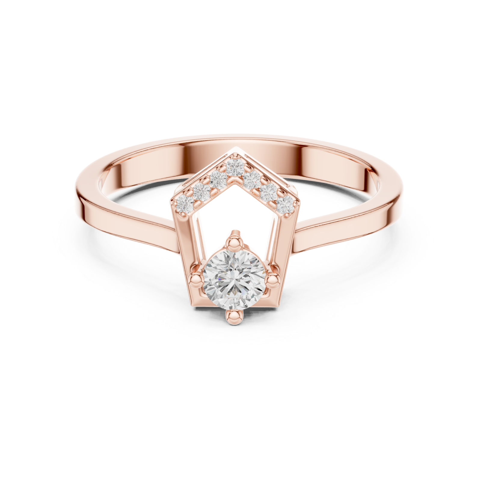  Rose Gold Pentagon Grace Solitaire Ring Front View