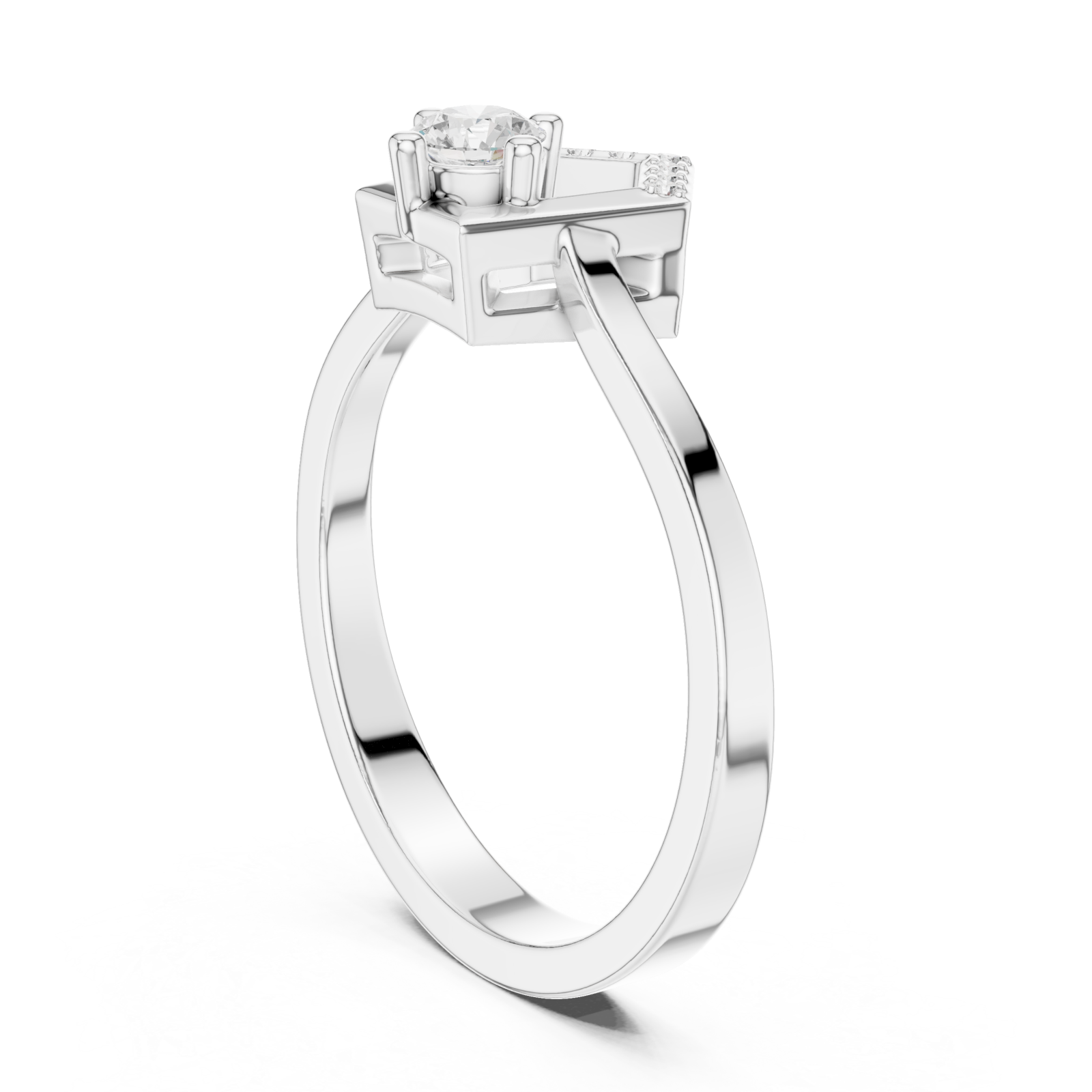  White Gold Pentagon Grace Solitaire Ring Left View