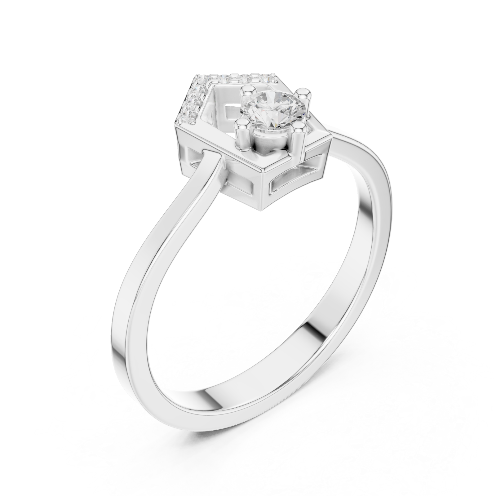  White Gold Pentagon Grace Solitaire Ring Right View