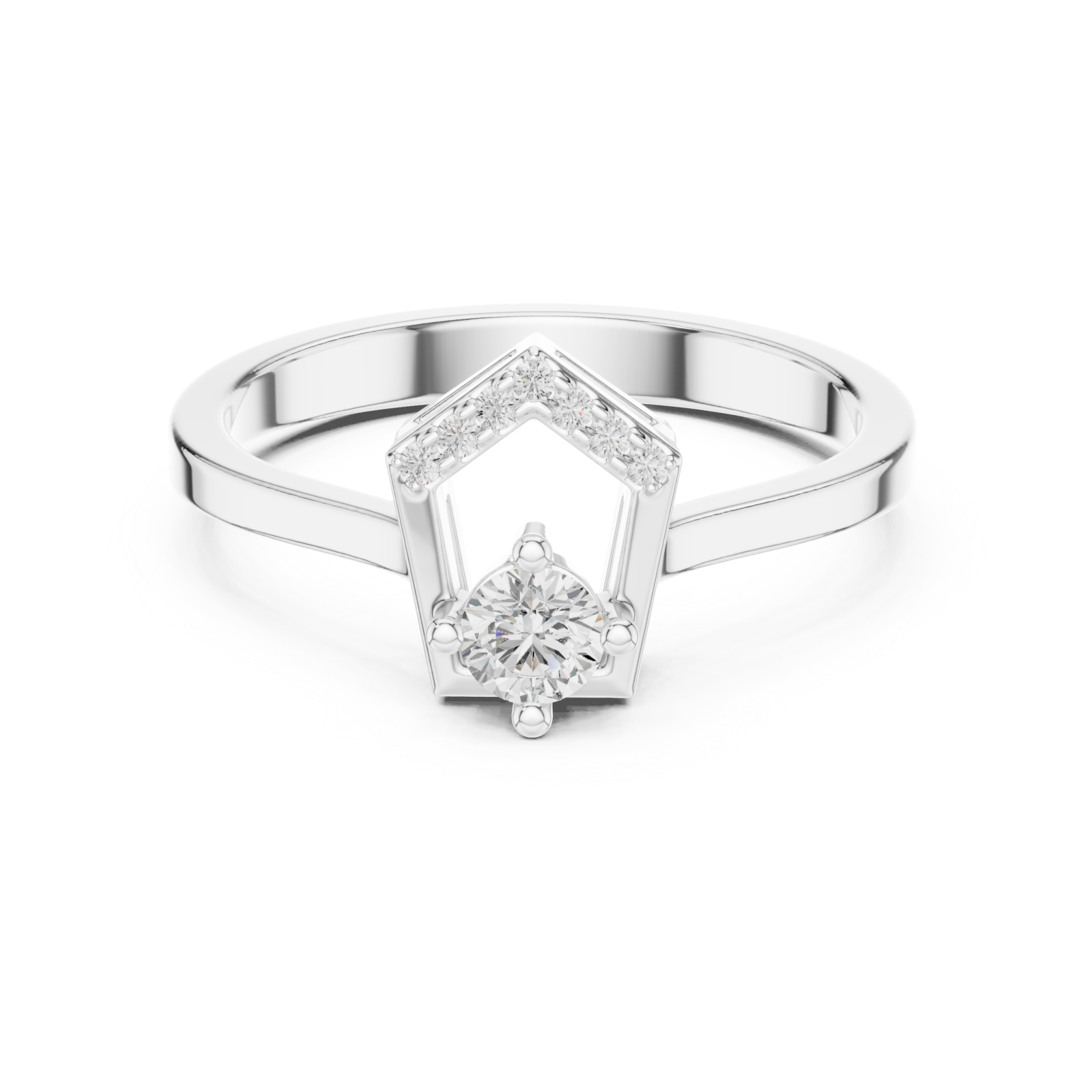  White Gold Pentagon Grace Solitaire Ring Front View