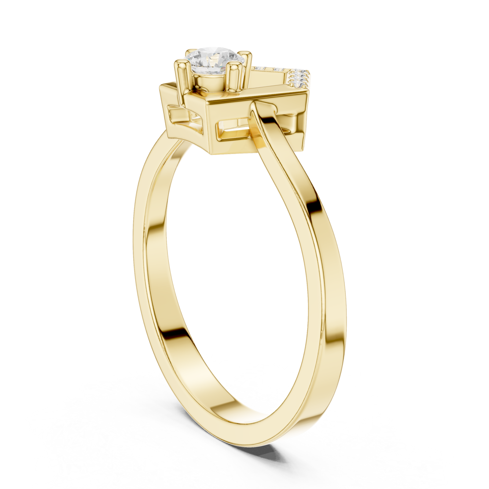  Gold Pentagon Grace Solitaire Ring Left View