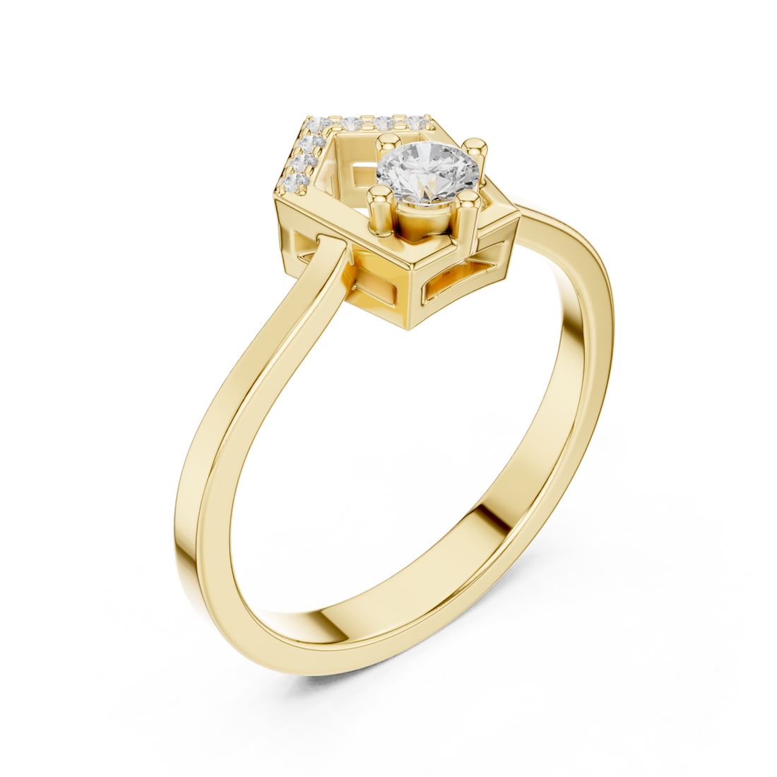 Gold Pentagon Grace Solitaire Ring Right View