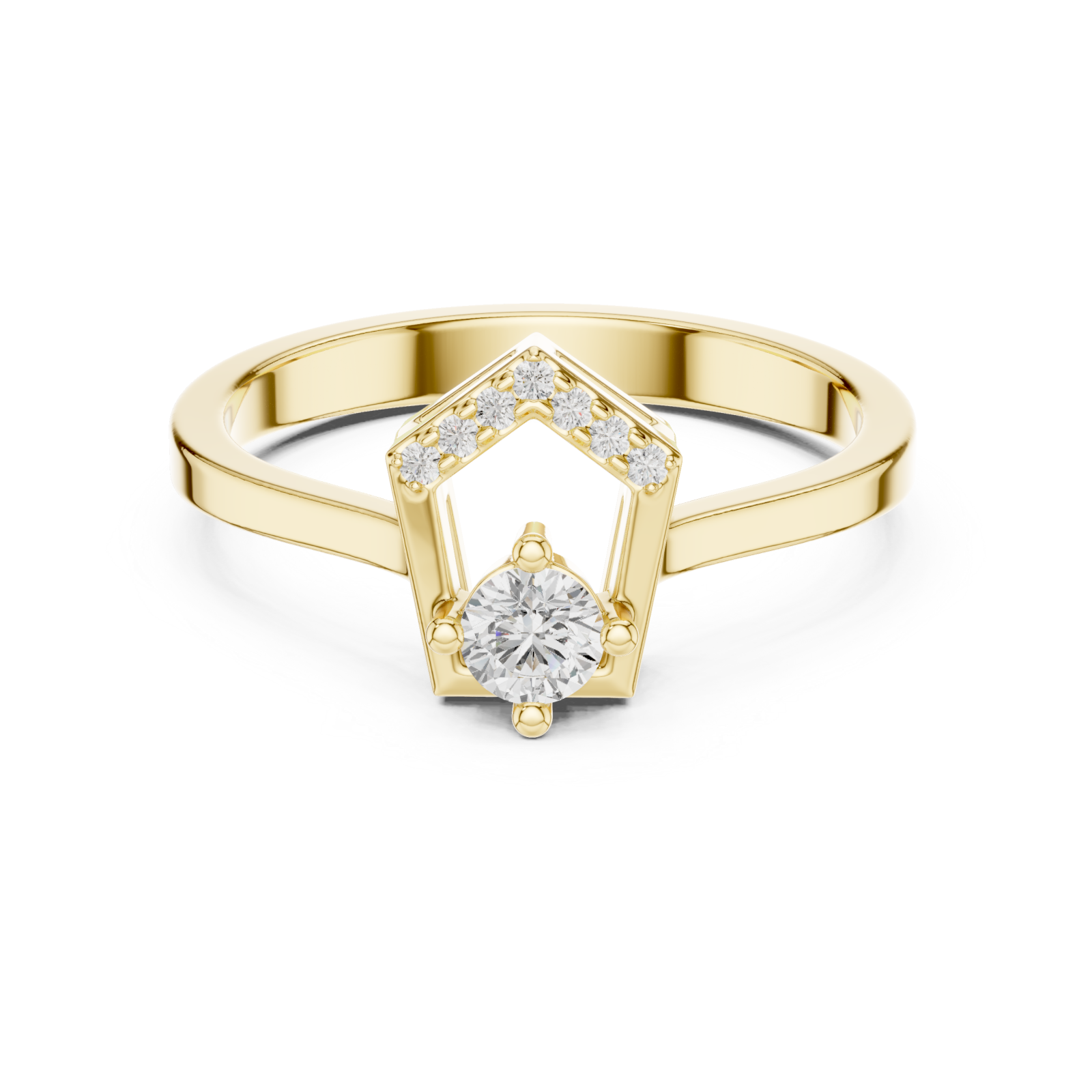  Gold Pentagon Grace Solitaire Ring Front View