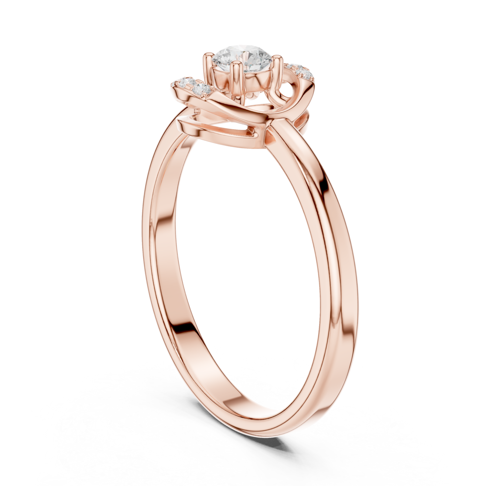  Rose Gold Petite Ribbon Twist Solitaire Ring Left View