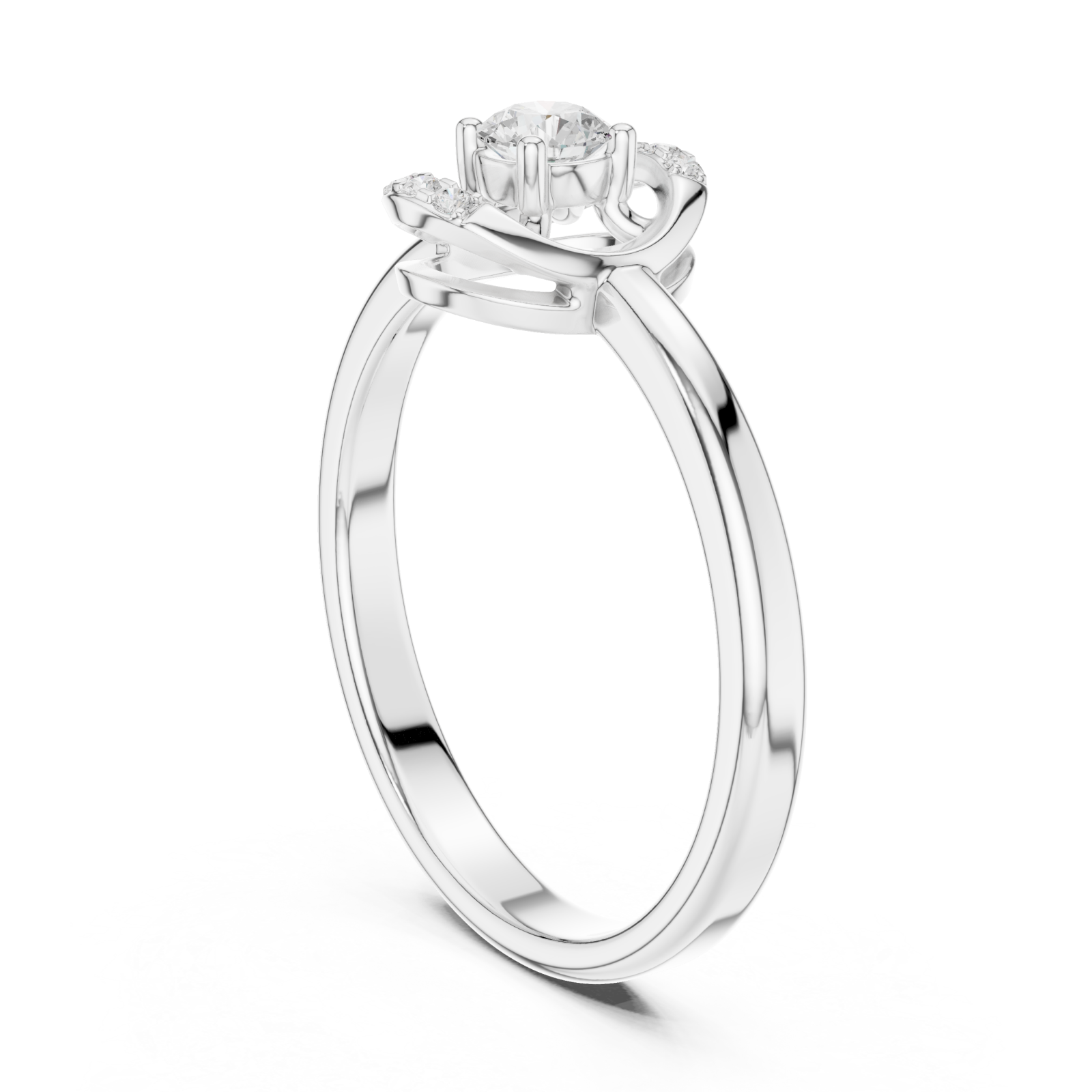  White Gold Petite Ribbon Twist Solitaire Ring Left View