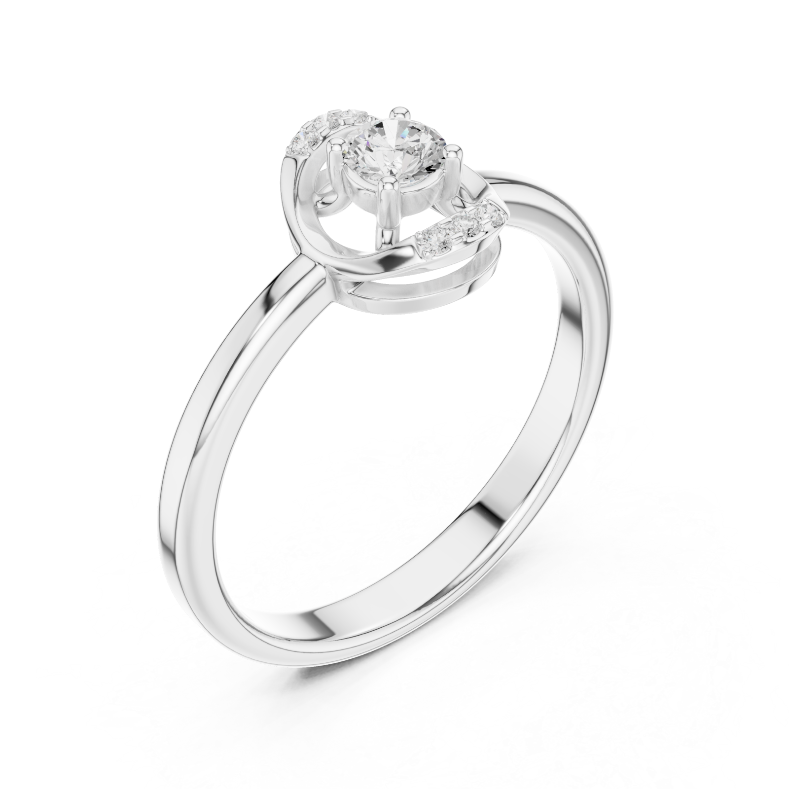  White Gold Petite Ribbon Twist Solitaire Ring Right View