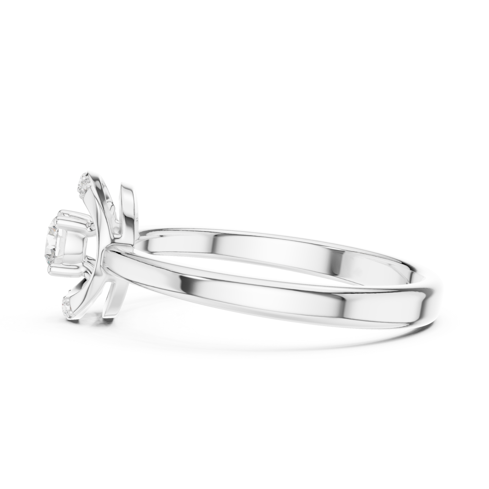  White Gold Petite Ribbon Twist Solitaire Ring Side View