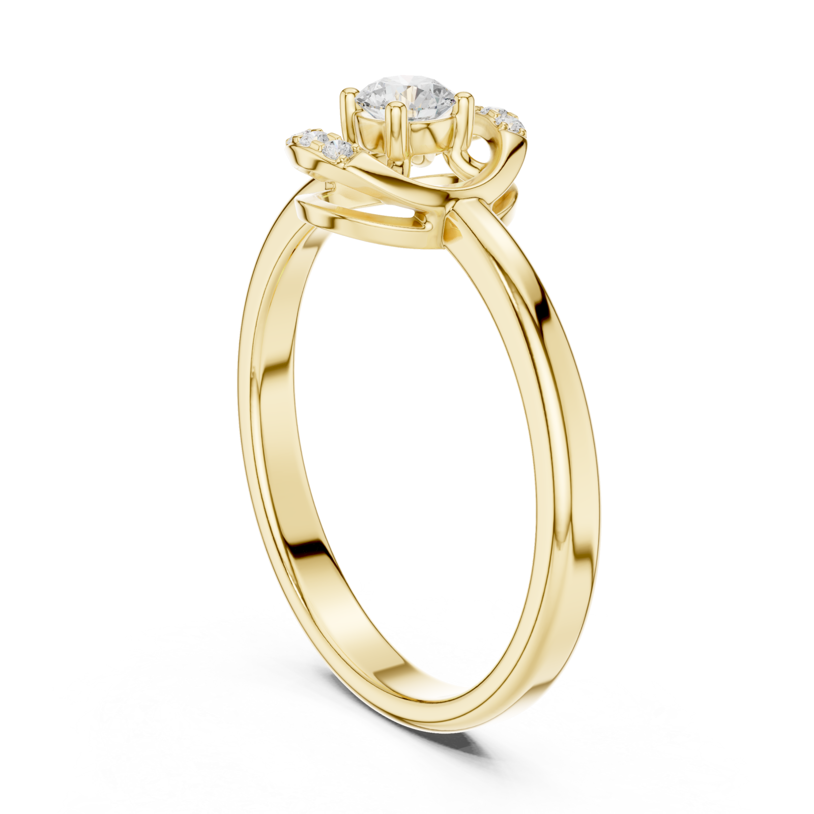  Gold Petite Ribbon Twist Solitaire Ring Left View