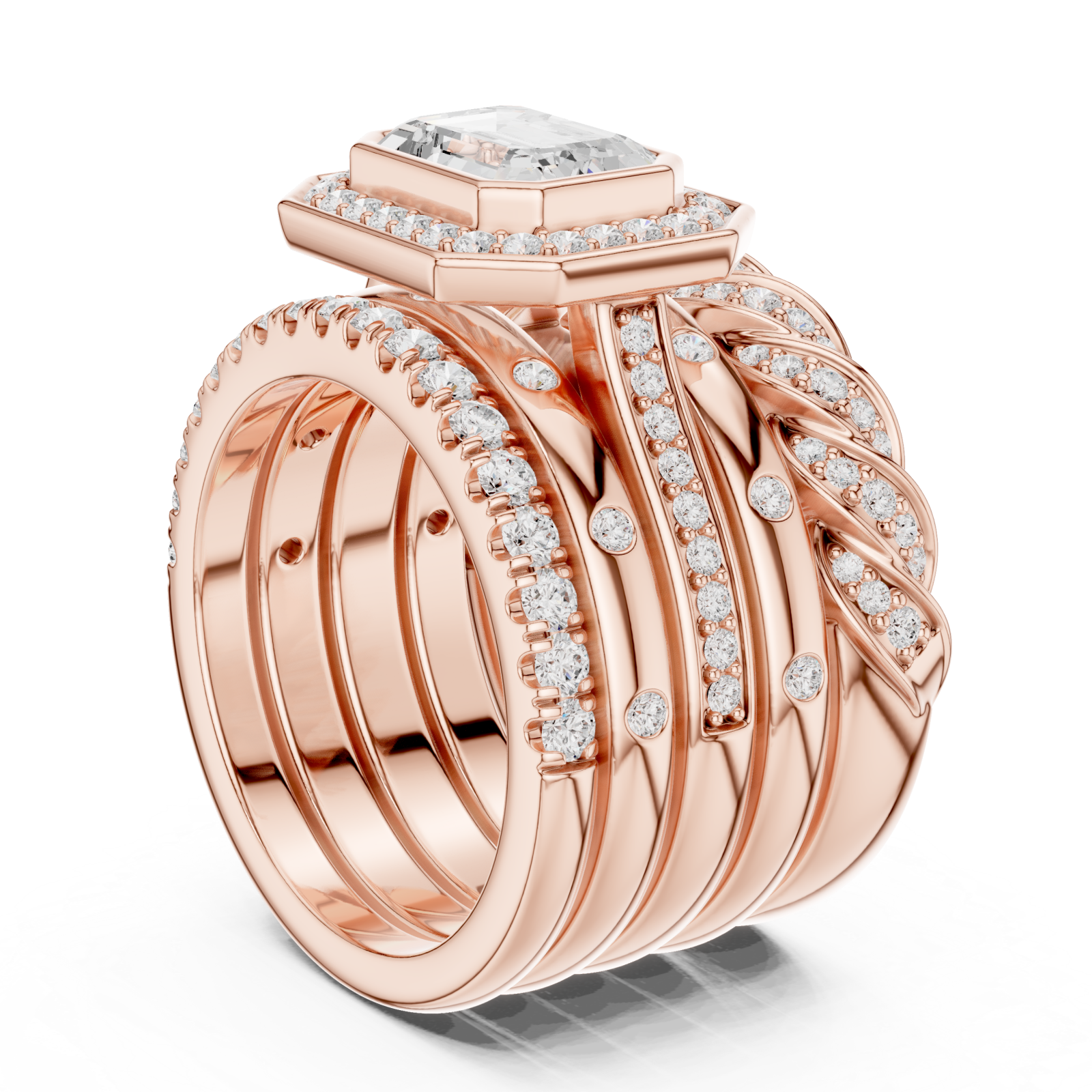  Rose Gold Sculpted Grandeur Statement Cocktail Ring Left View