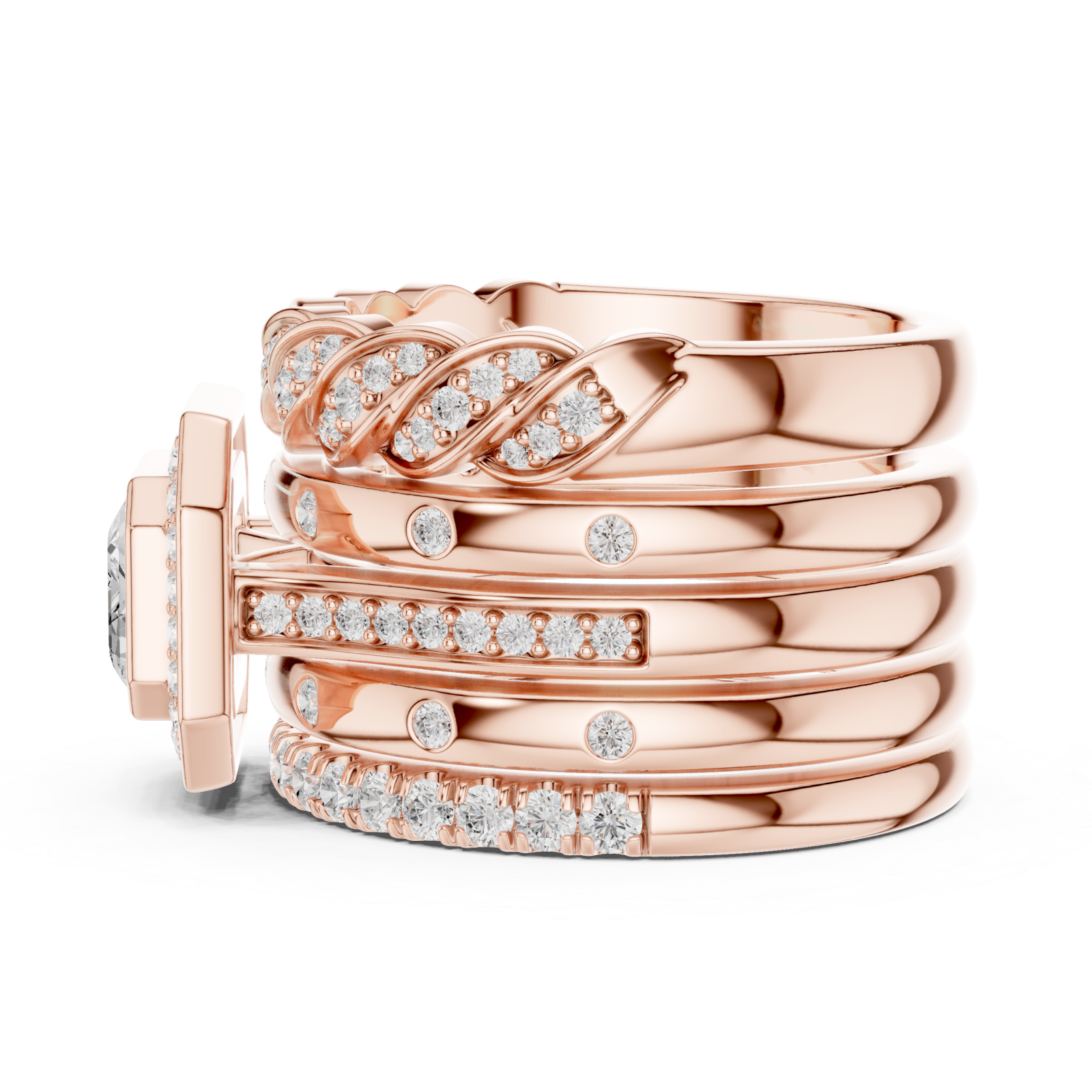  Rose Gold Sculpted Grandeur Statement Cocktail Ring Side View