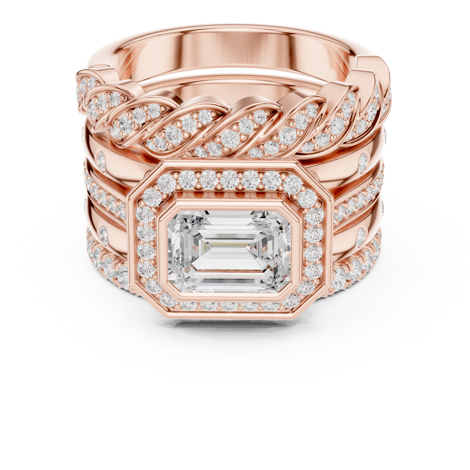  Rose Gold Sculpted Grandeur Statement Cocktail Ring Front View