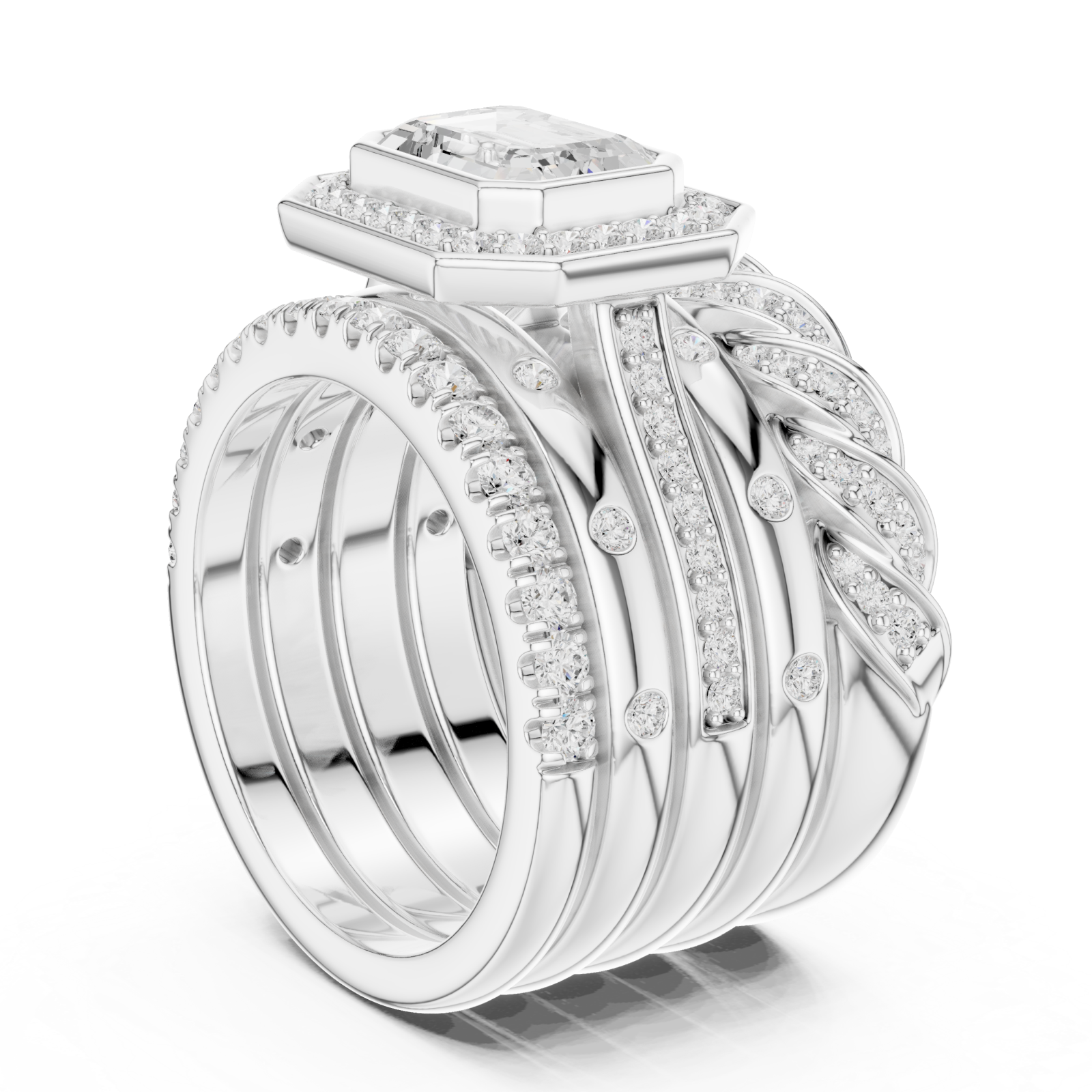  White Gold Sculpted Grandeur Statement Cocktail Ring Left View
