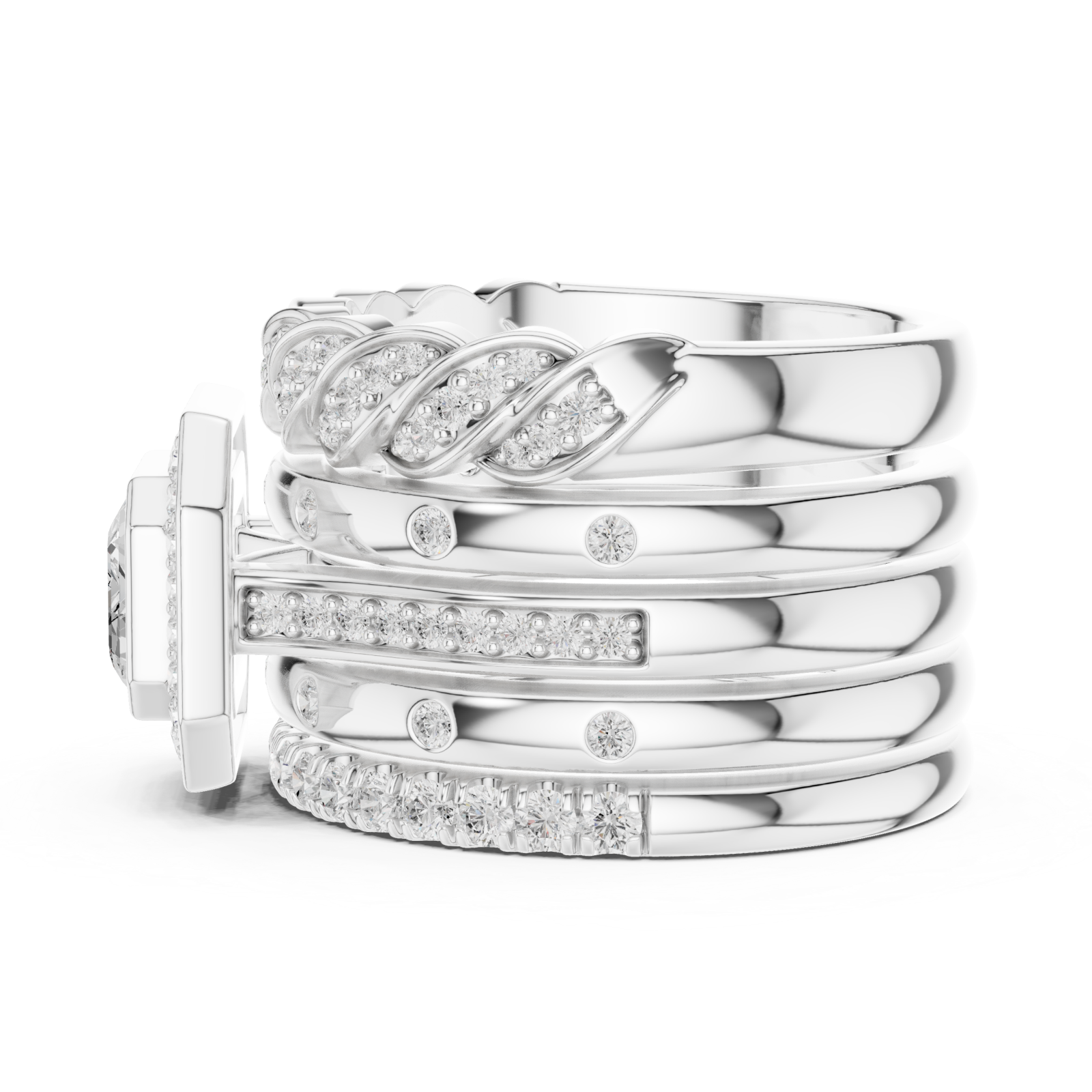  White Gold Sculpted Grandeur Statement Cocktail Ring Side View