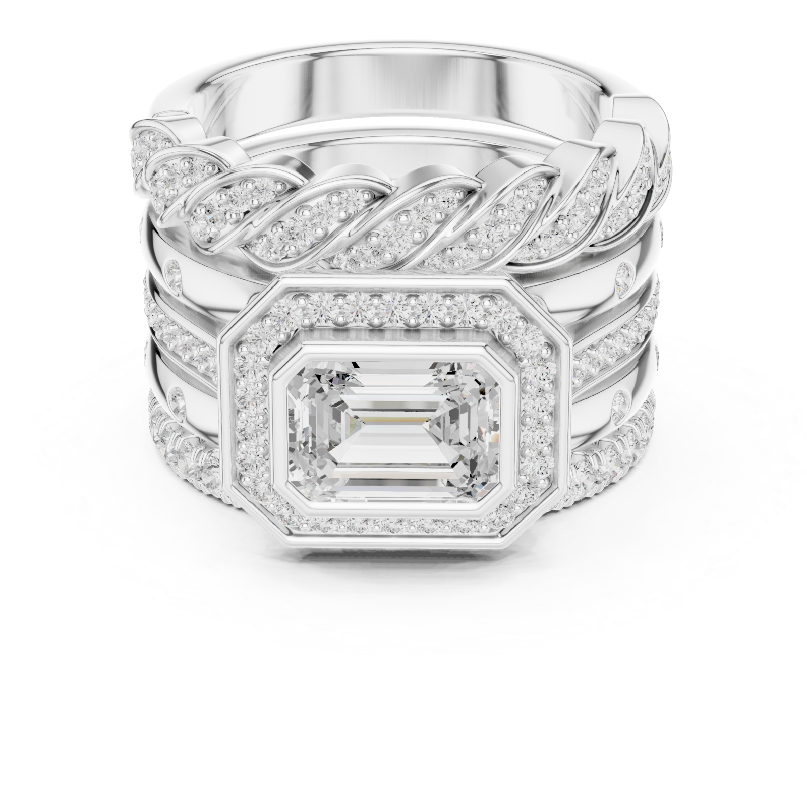  White Gold Sculpted Grandeur Statement Cocktail Ring Front View