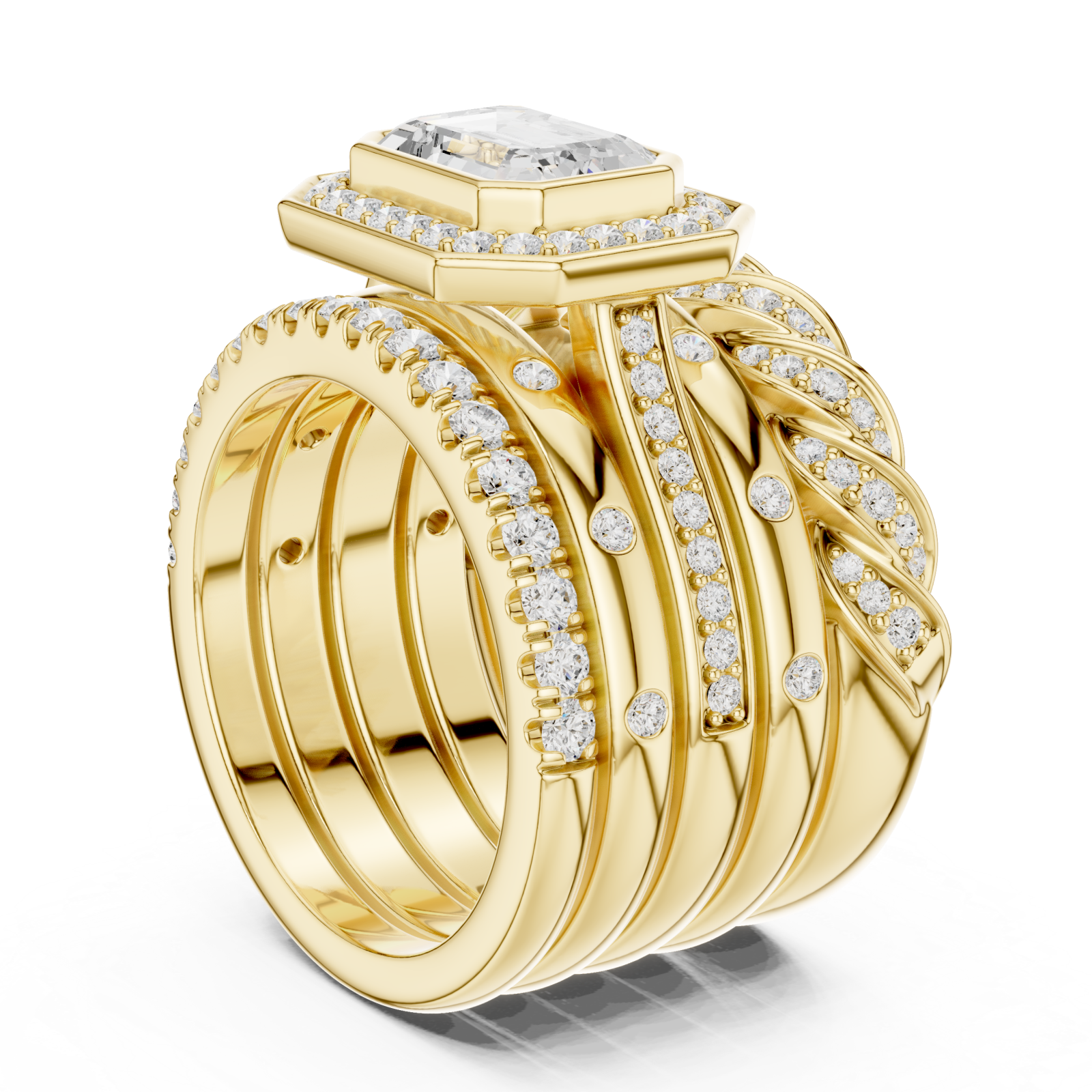  Gold Sculpted Grandeur Statement Cocktail Ring Left View