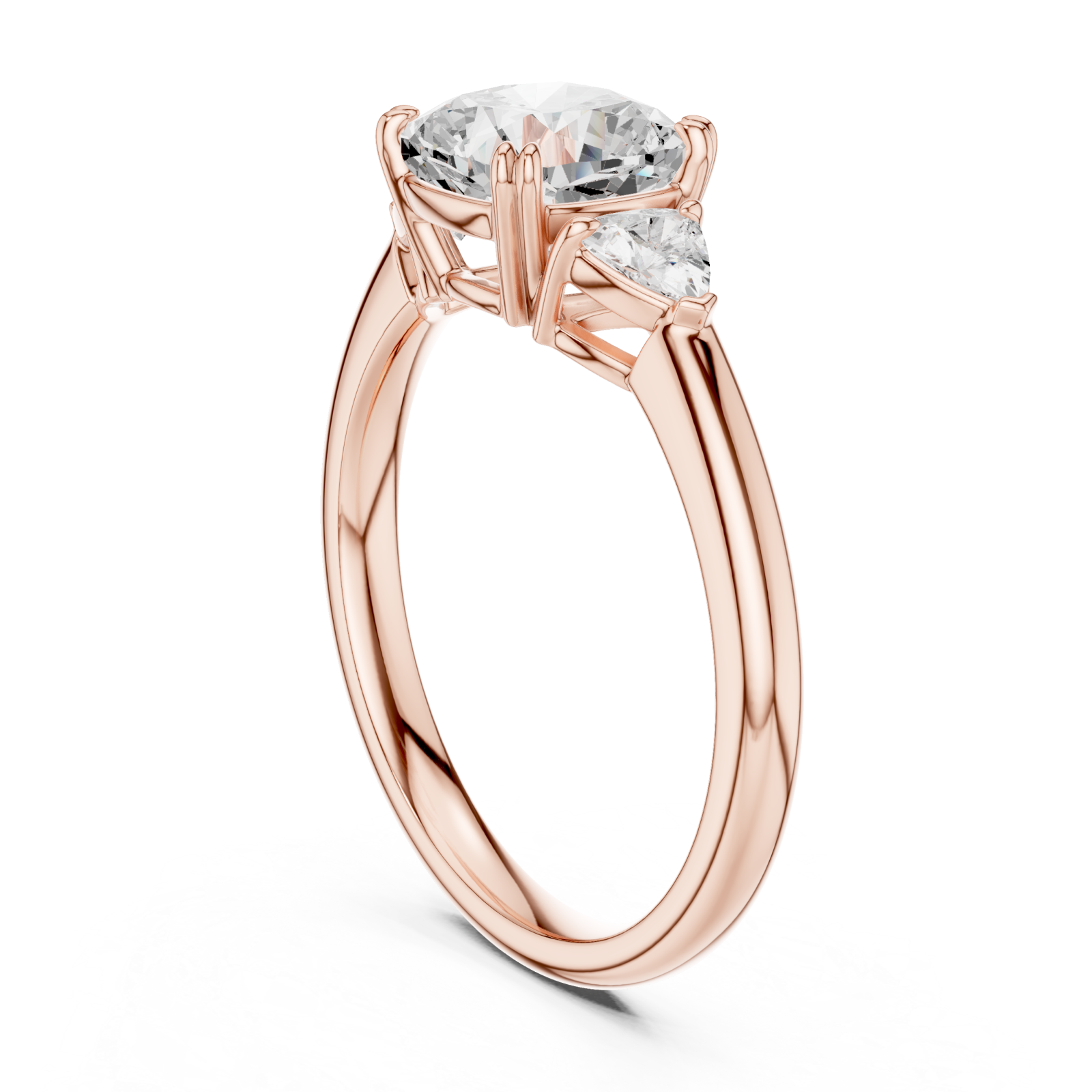  Rose Gold Radiant Harmony Three Stone Ring Left View
