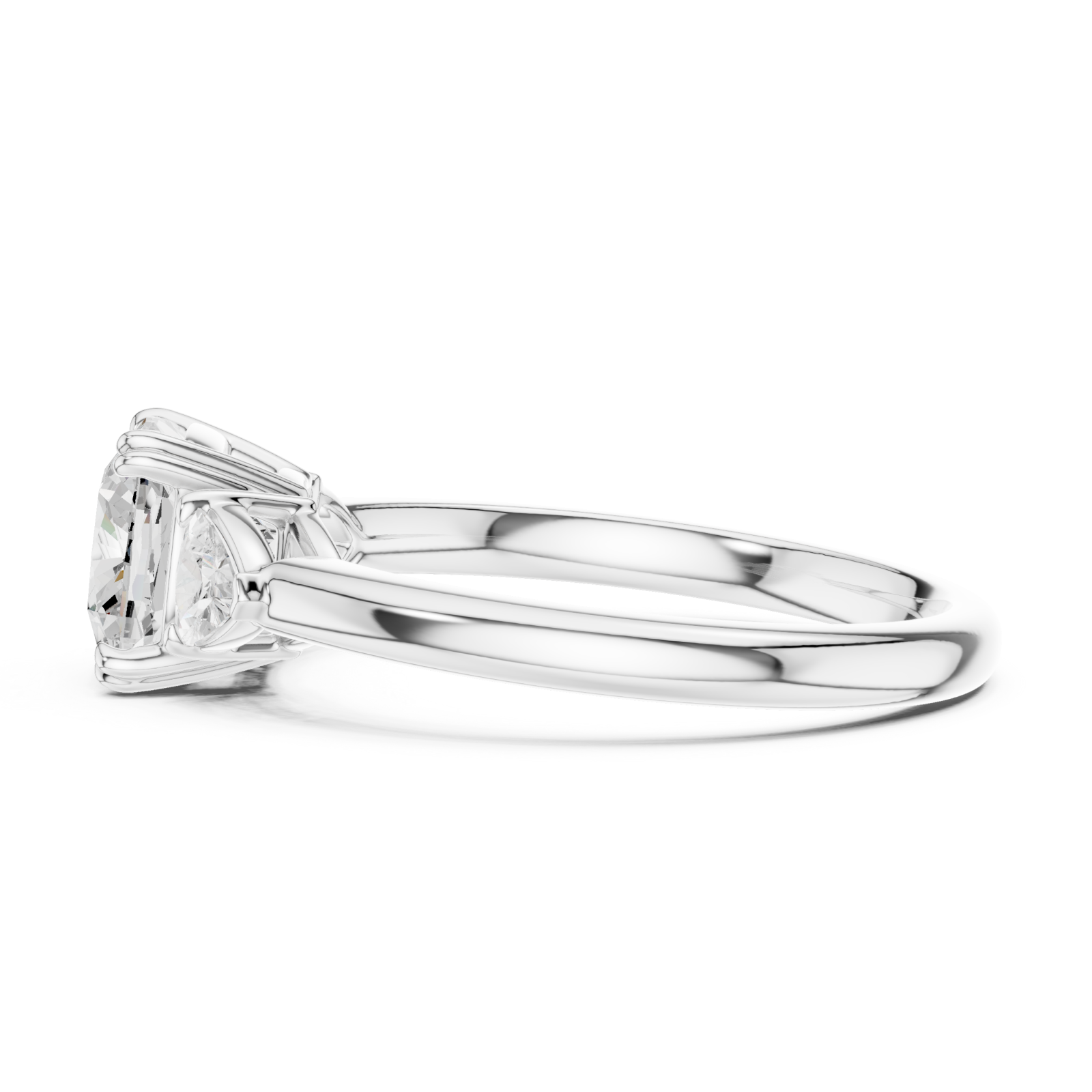  White Gold Radiant Harmony Three Stone Ring Side View