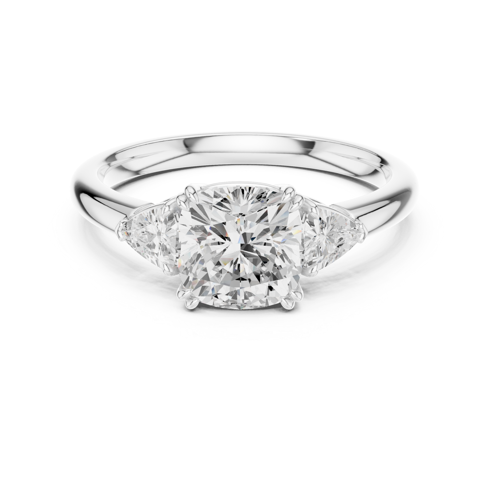  White Gold Radiant Harmony Three Stone Ring Front View