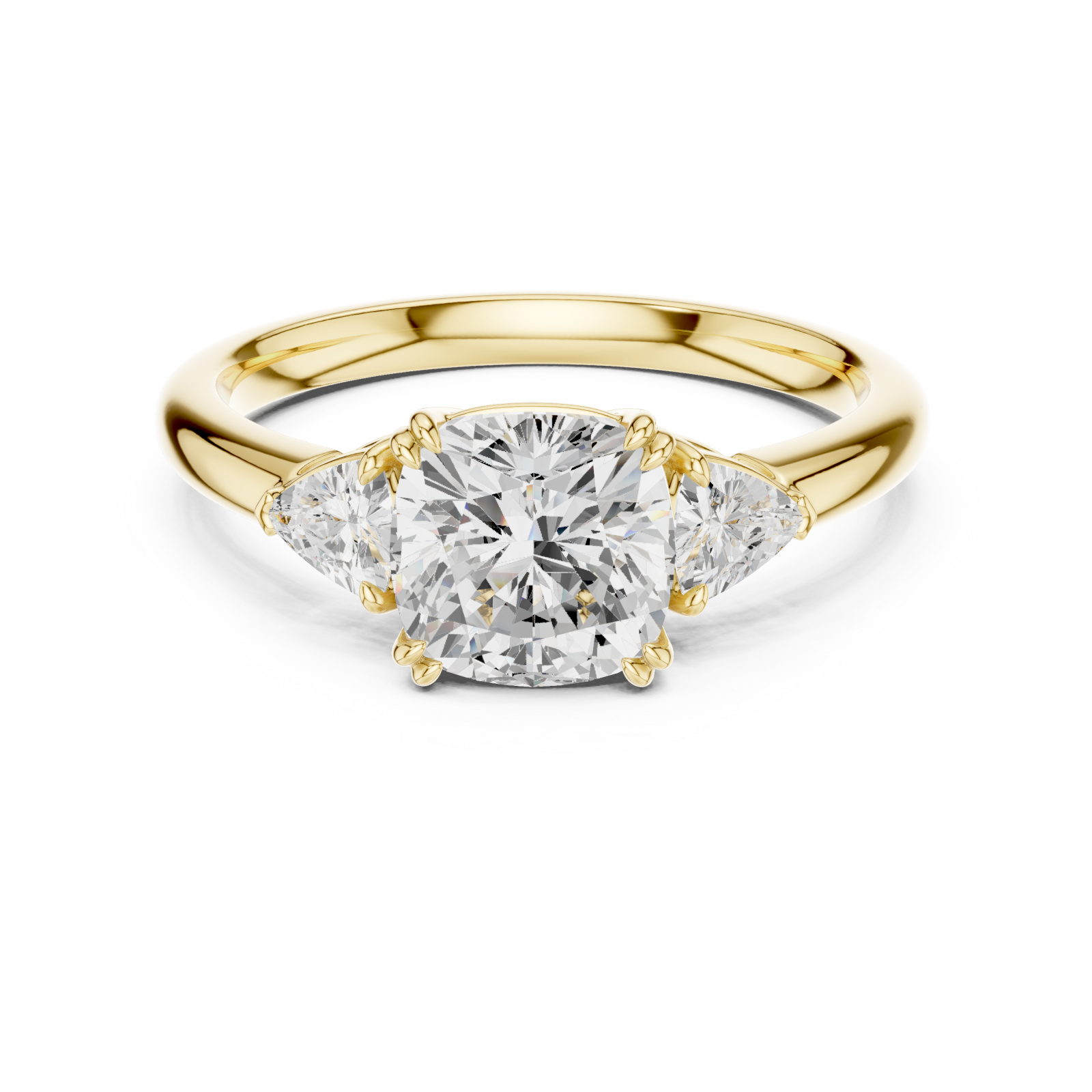  Gold Radiant Harmony Three Stone Ring Front View
