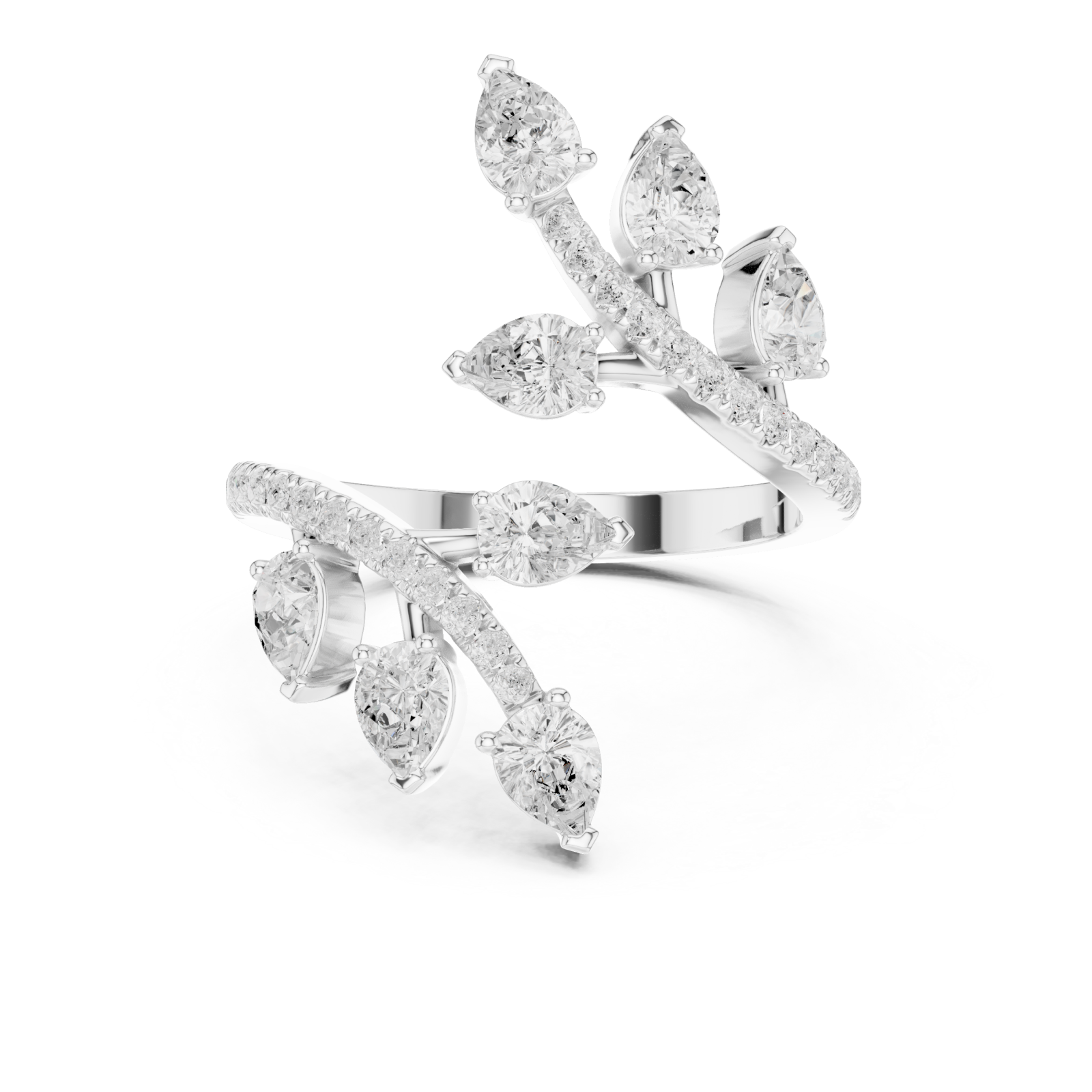  White Gold Whispering Petal Embrace Ring Front View