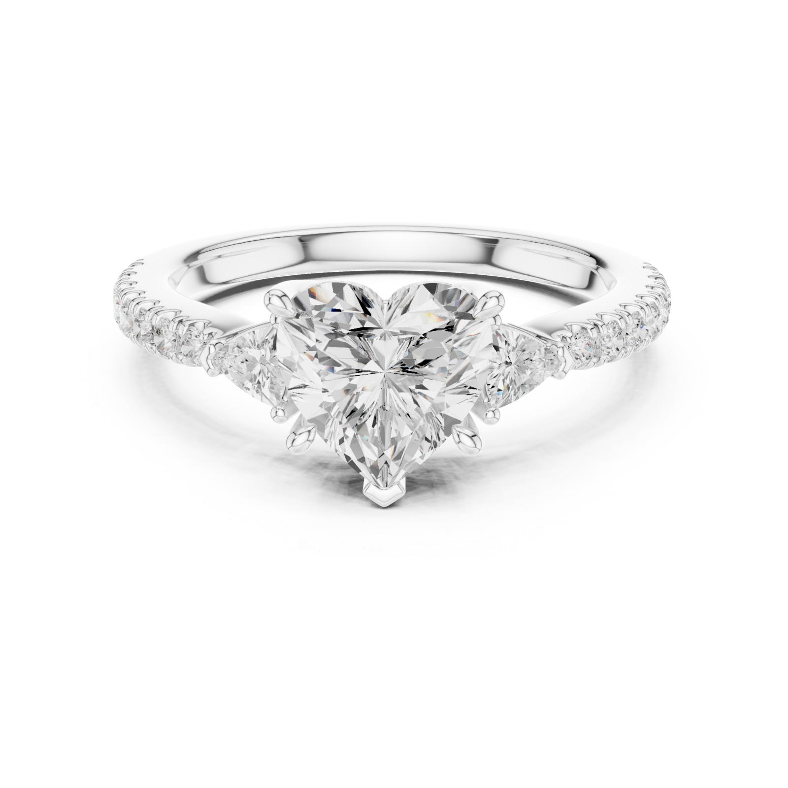  White Gold Lustrous Romance Trio Ring Front View