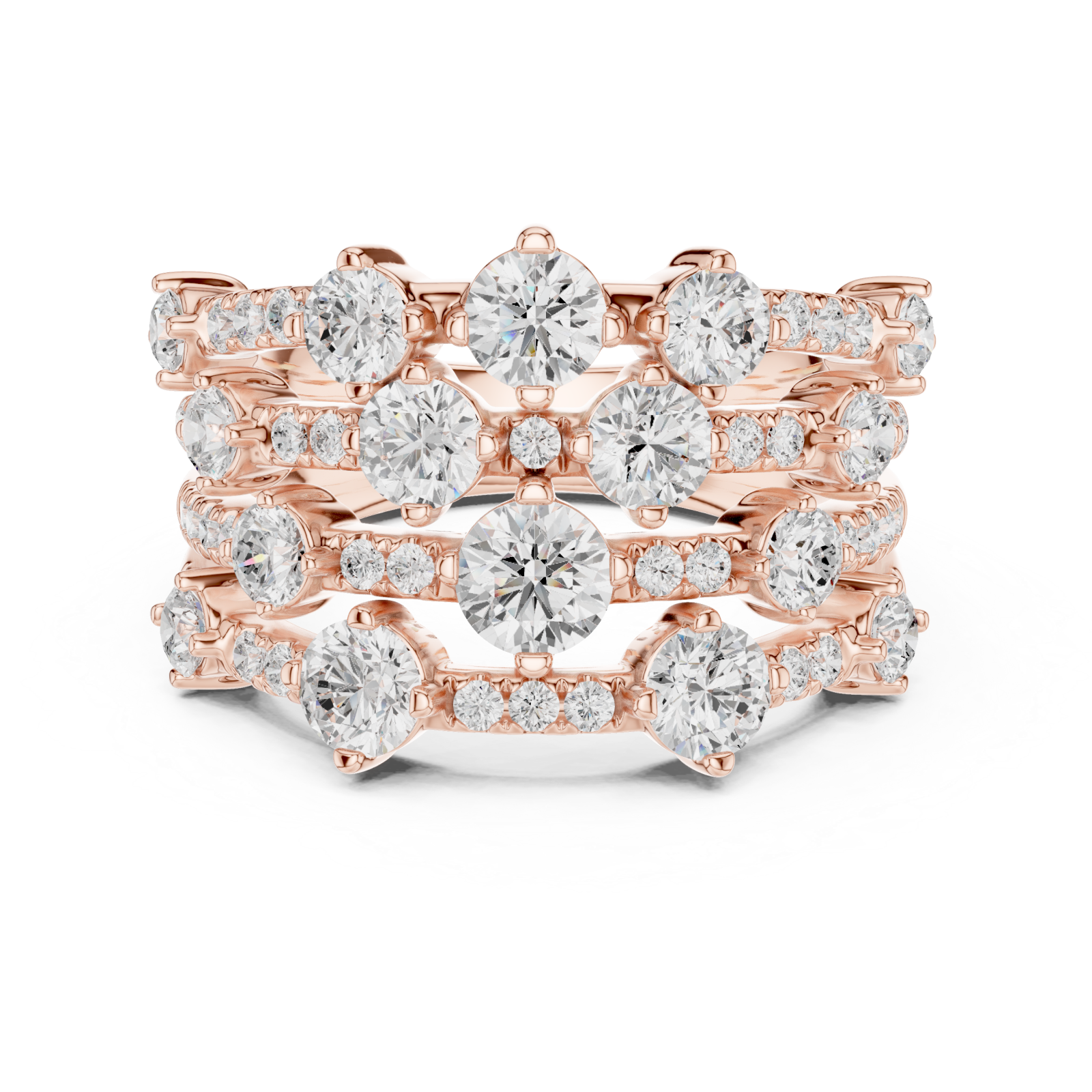  Rose Gold Radiant Lumina Cascade Ring Front View