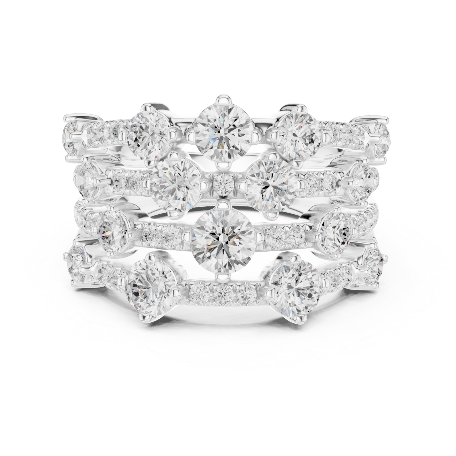  White Gold Radiant Lumina Cascade Ring Front View