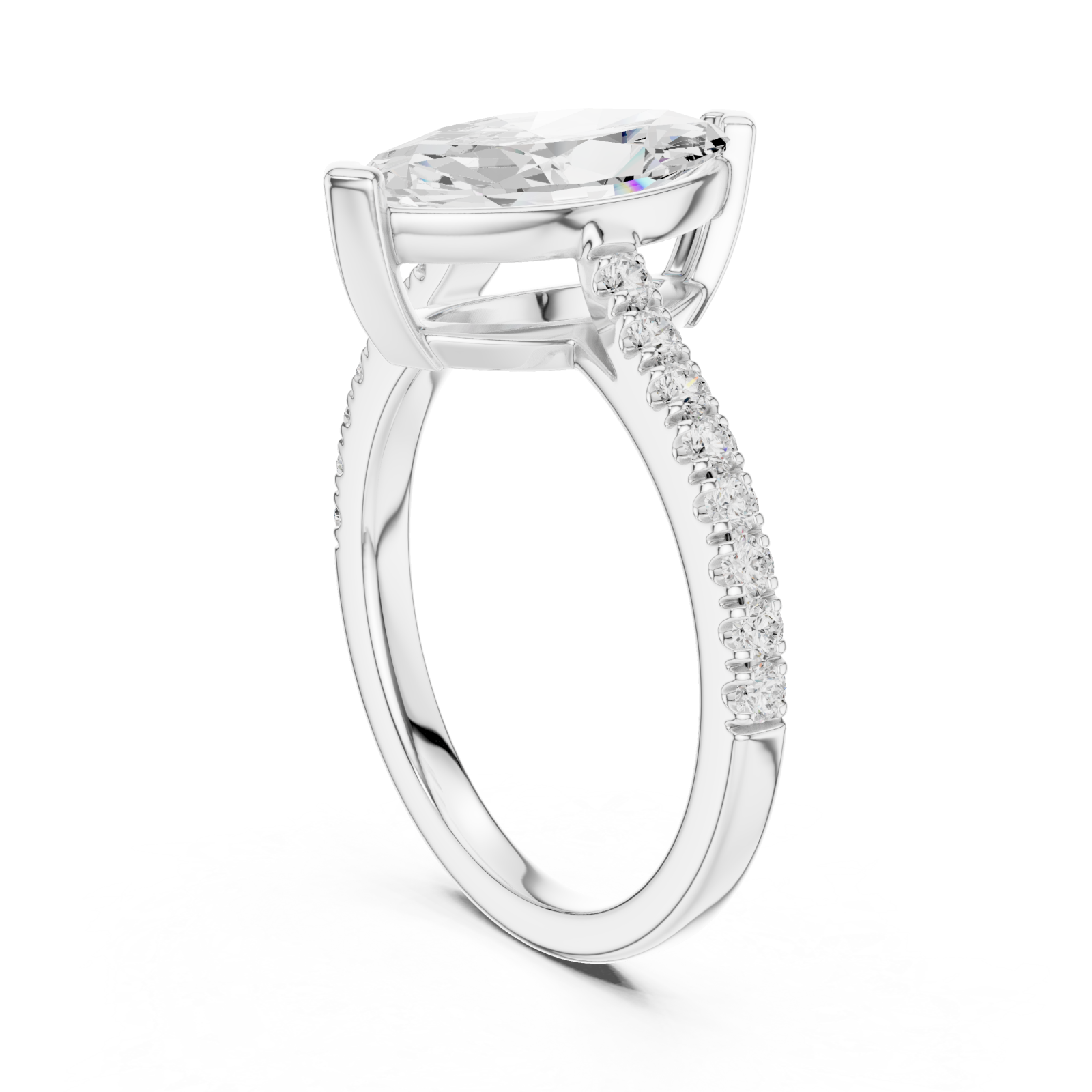  White Gold Lustre Crown Marquise Ring Left View