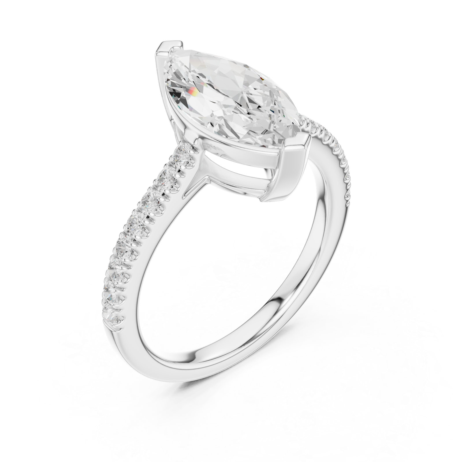  White Gold Lustre Crown Marquise Ring Right View