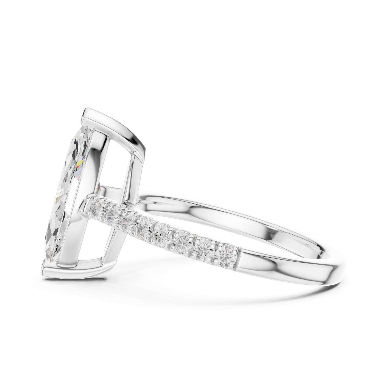  White Gold Lustre Crown Marquise Ring Side View